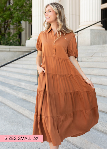 Chestnut Rust Tiered Dress