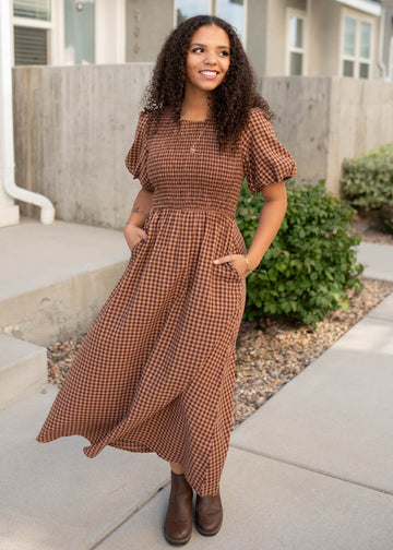 Kinsley Mocha Brown Gingham Dress