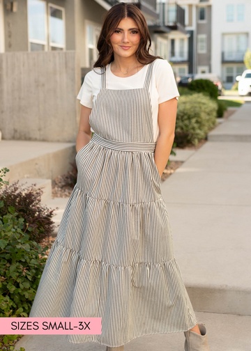 Lane Charcoal Striped Overall Dress