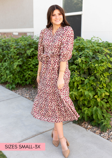 LeAnn Burgundy Floral Dress