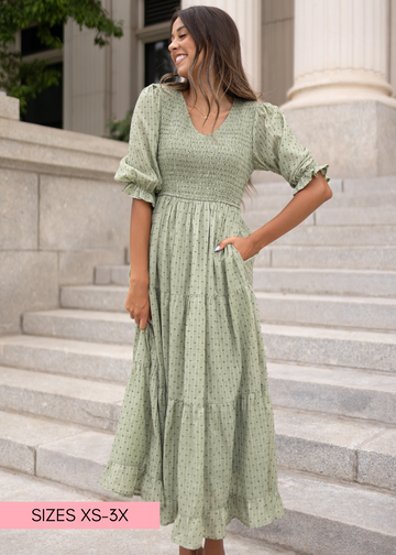 Lizzy Sage Smocked Dress