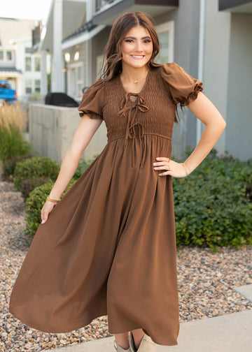 Miriam Cocoa Brown Smocked Dress
