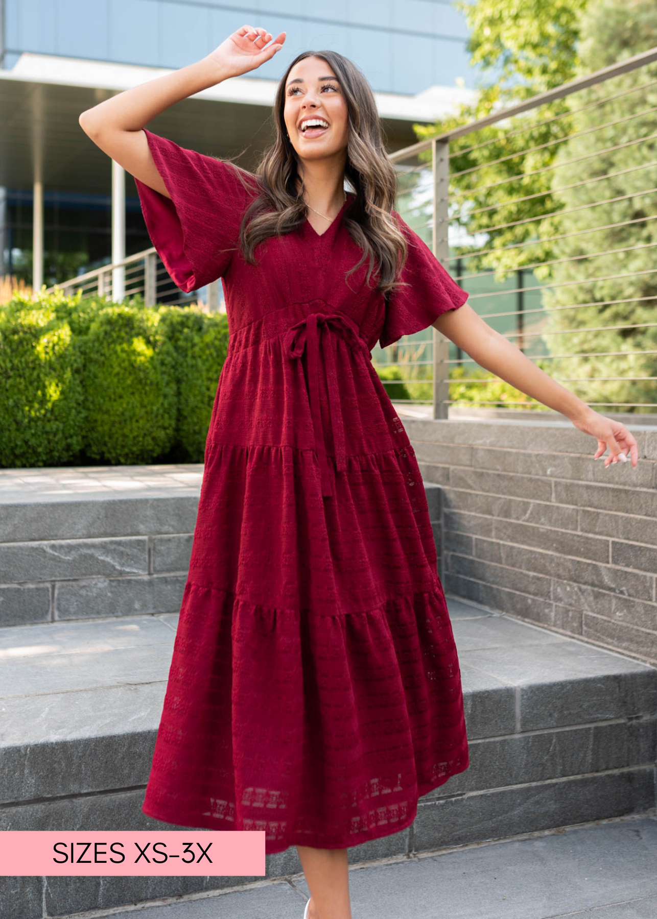 Alana Burgundy Textured Tie Dress
