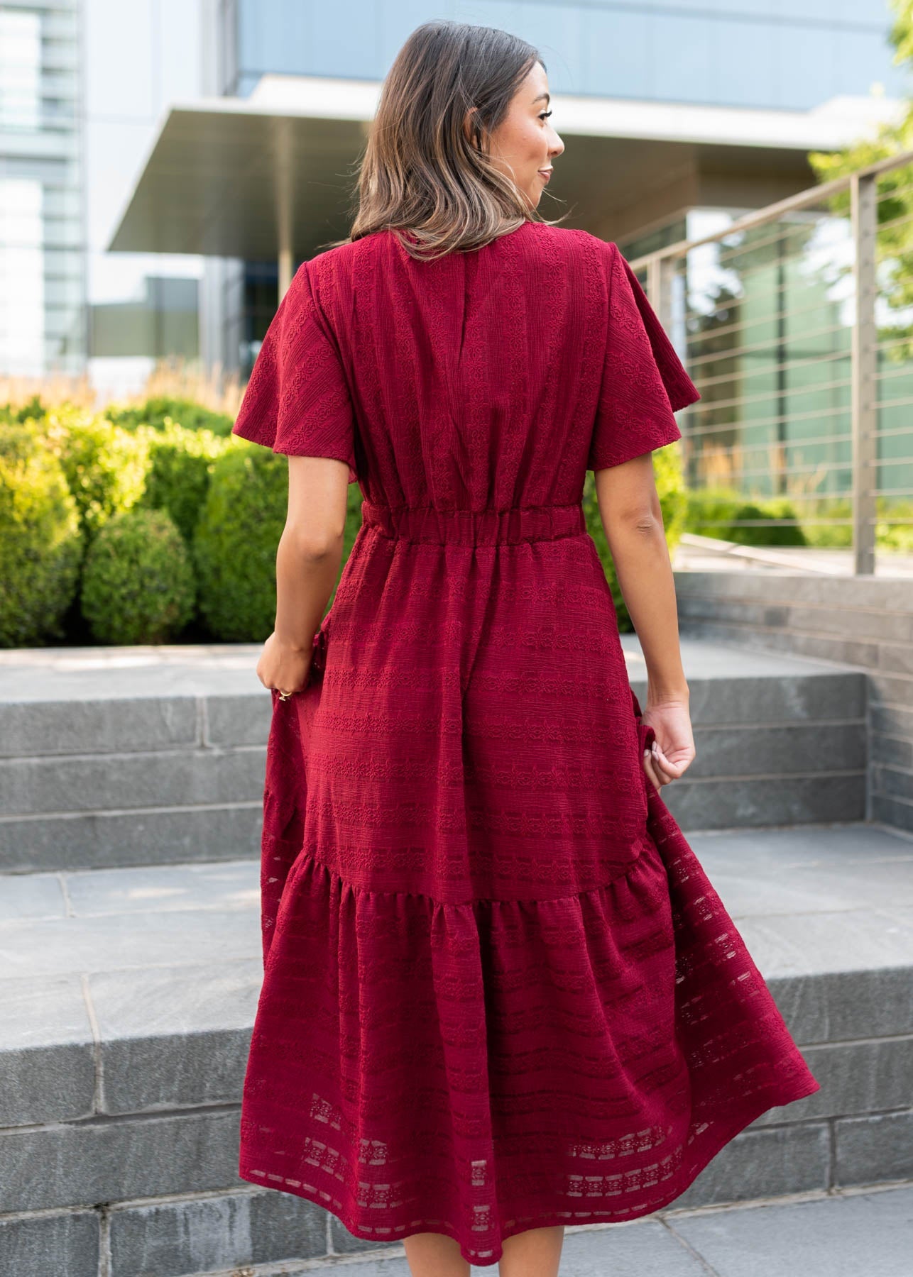 Alana Burgundy Textured Tie Dress