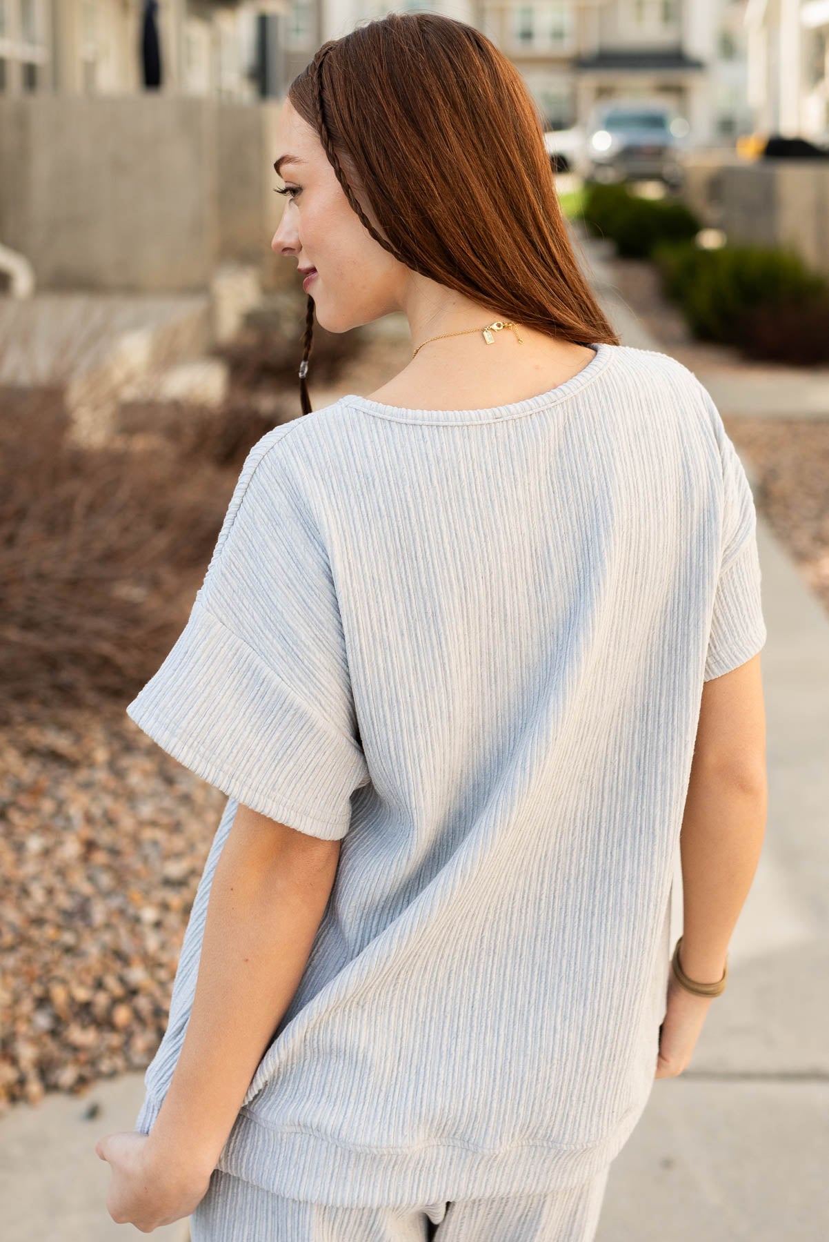 Amiee Sage Grey Textured Top