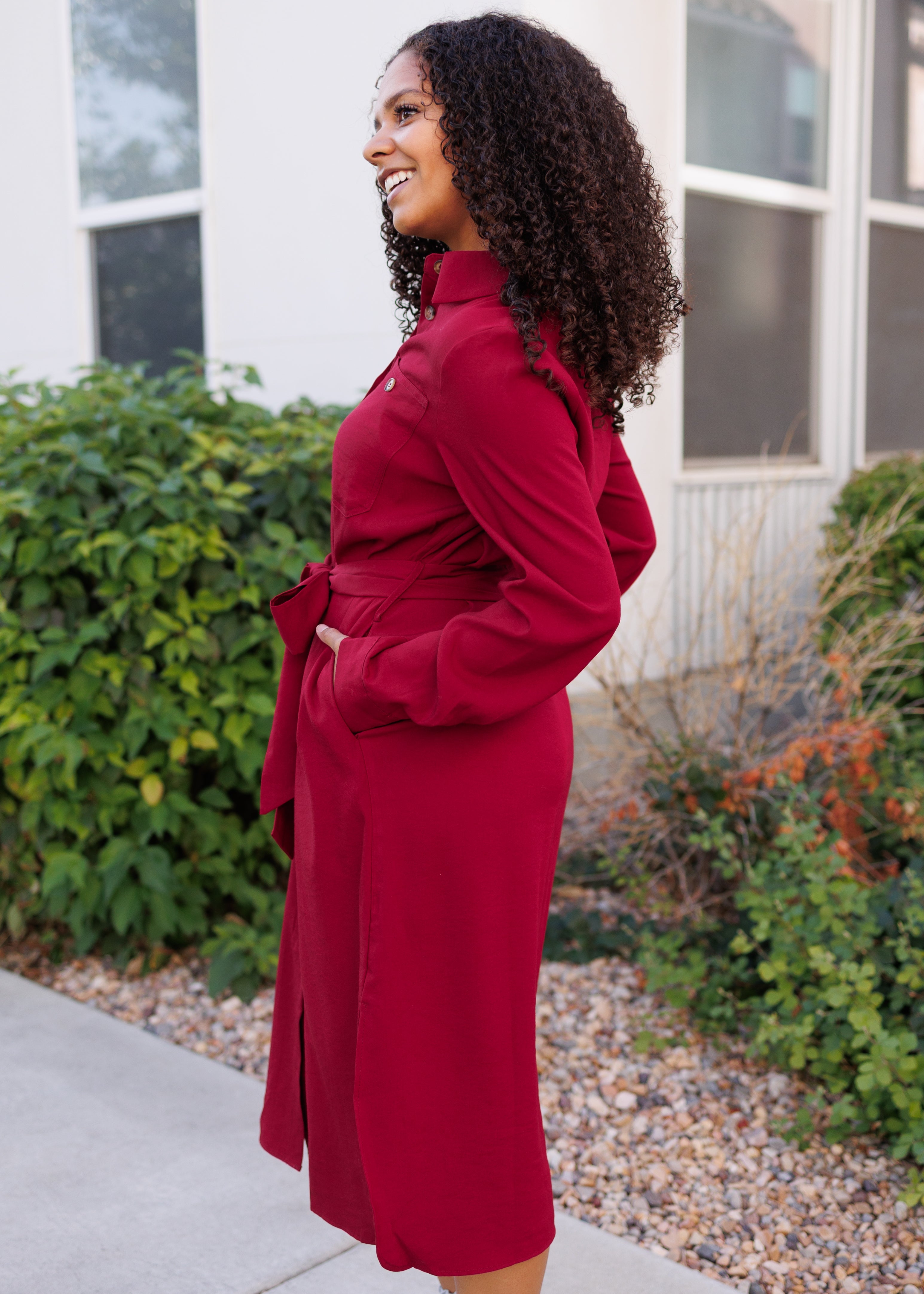 Anne Burgundy Button Up Dress