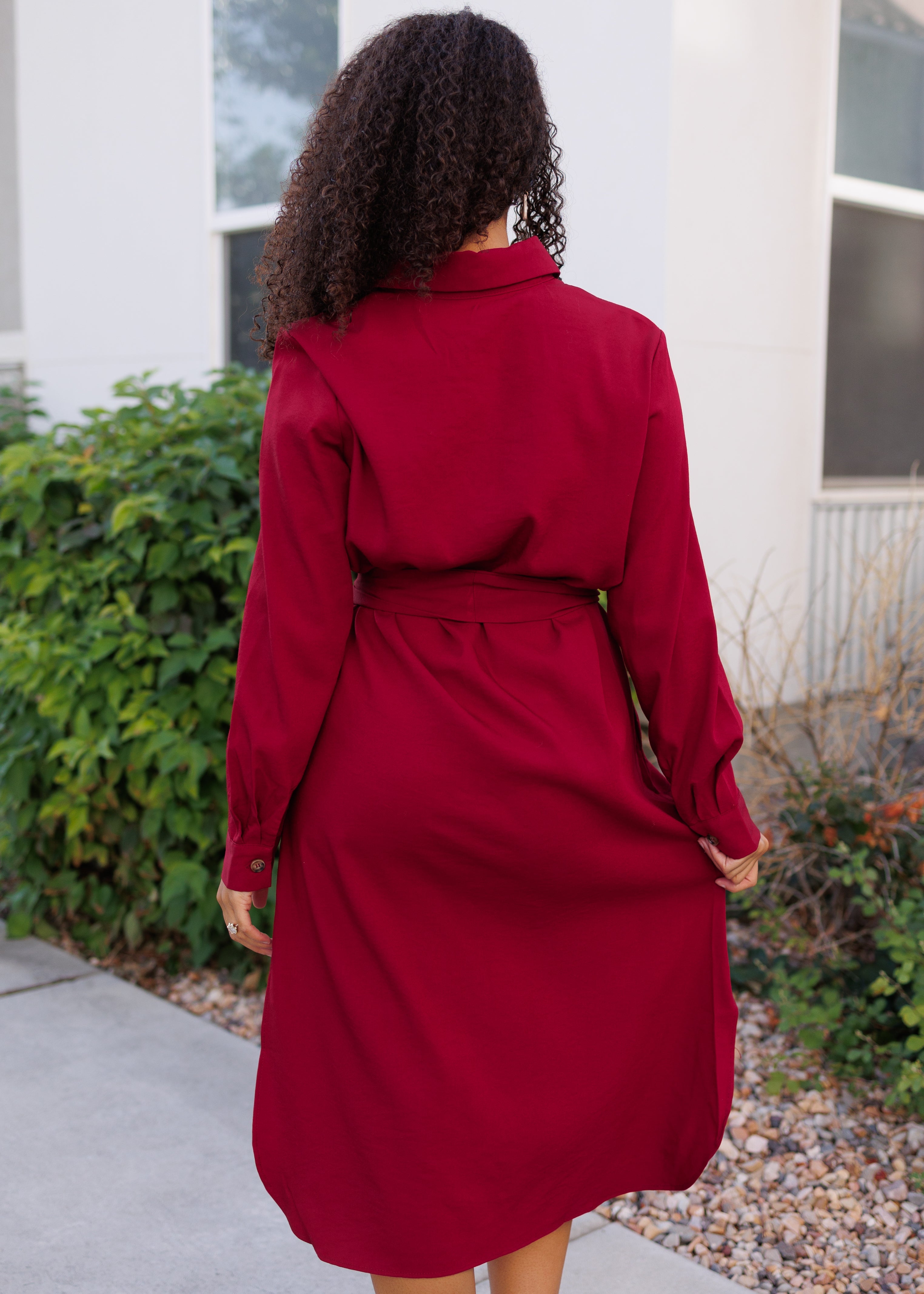 Anne Burgundy Button Up Dress
