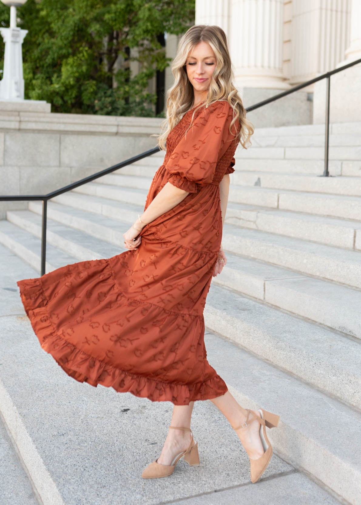 Aurelia Rust Smocked Dress
