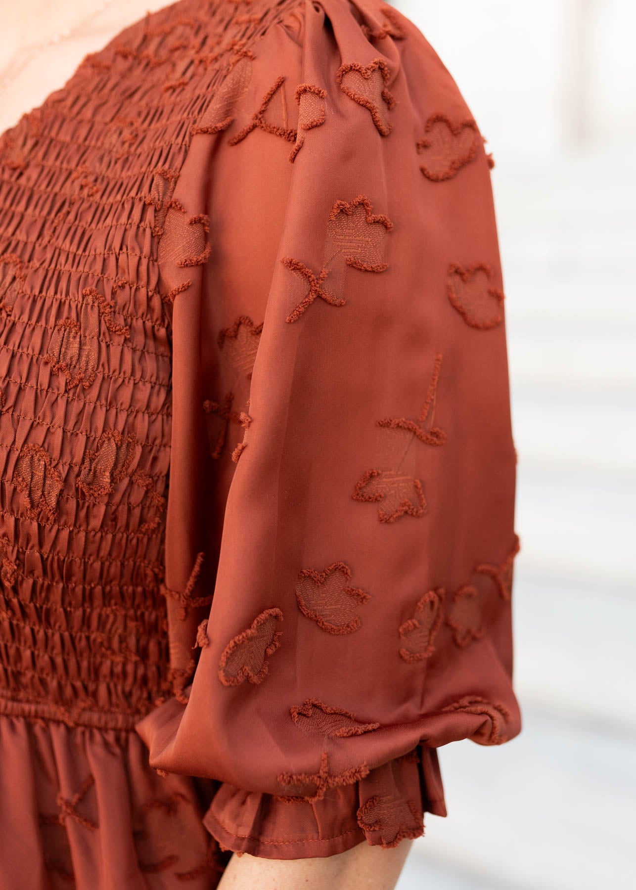 Aurelia Rust Smocked Dress