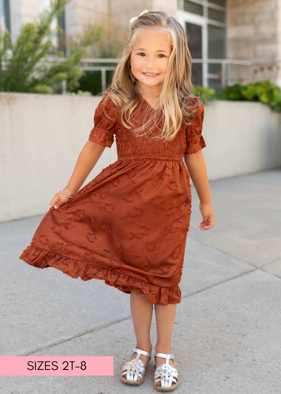 Aurelia Rust Smocked Little Girl Dress