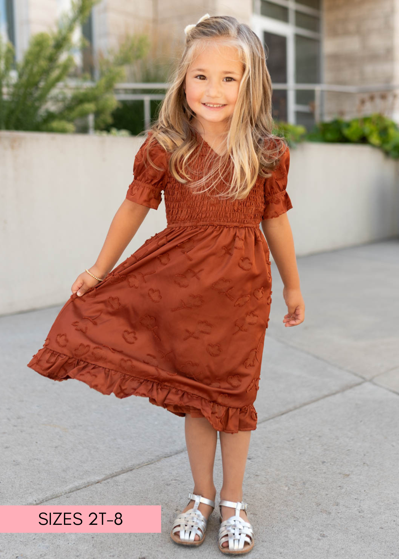 Aurelia Rust Smocked Little Girl Dress