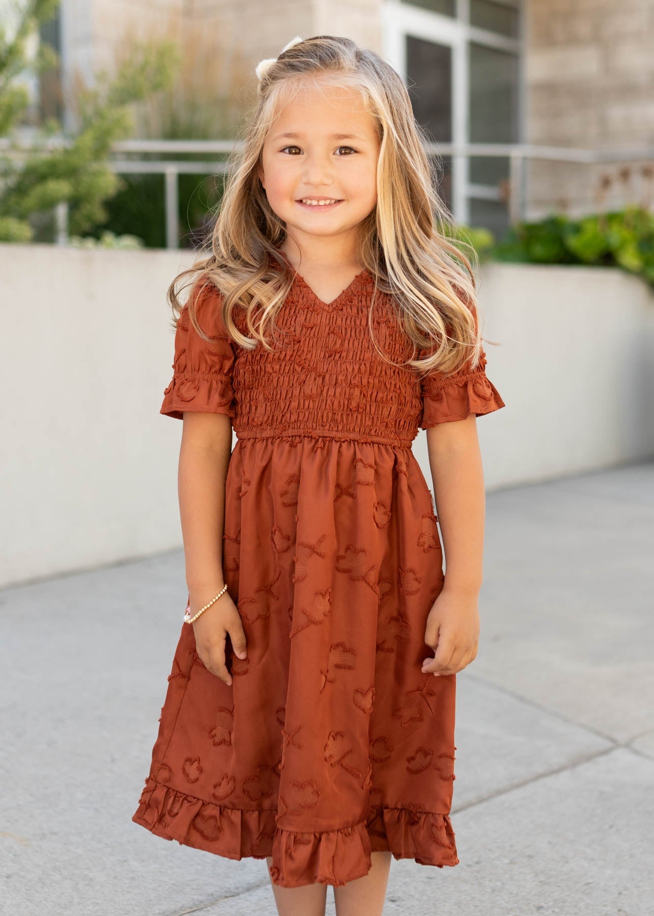 Aurelia Rust Smocked Little Girl Dress