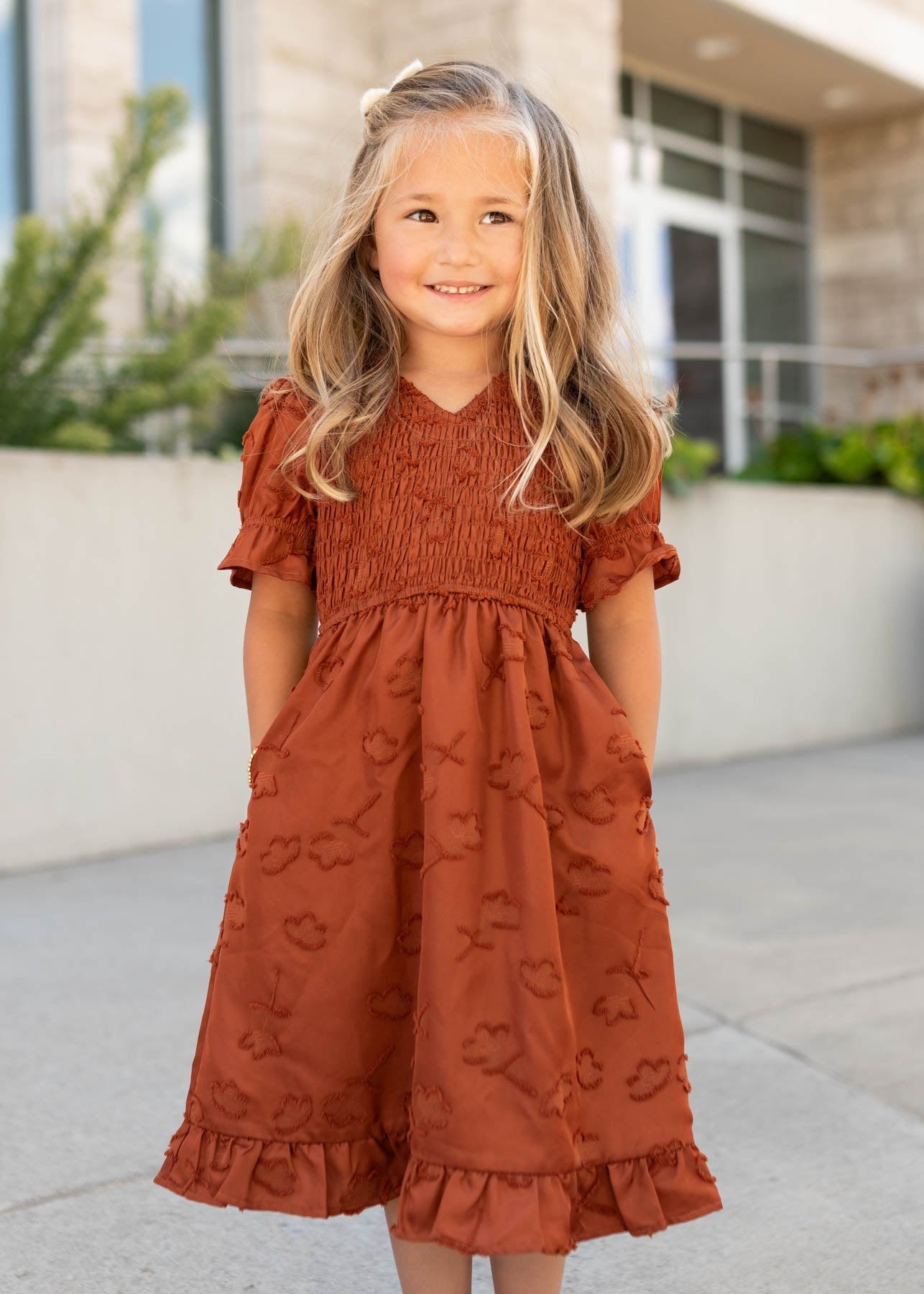 Aurelia Rust Smocked Little Girl Dress