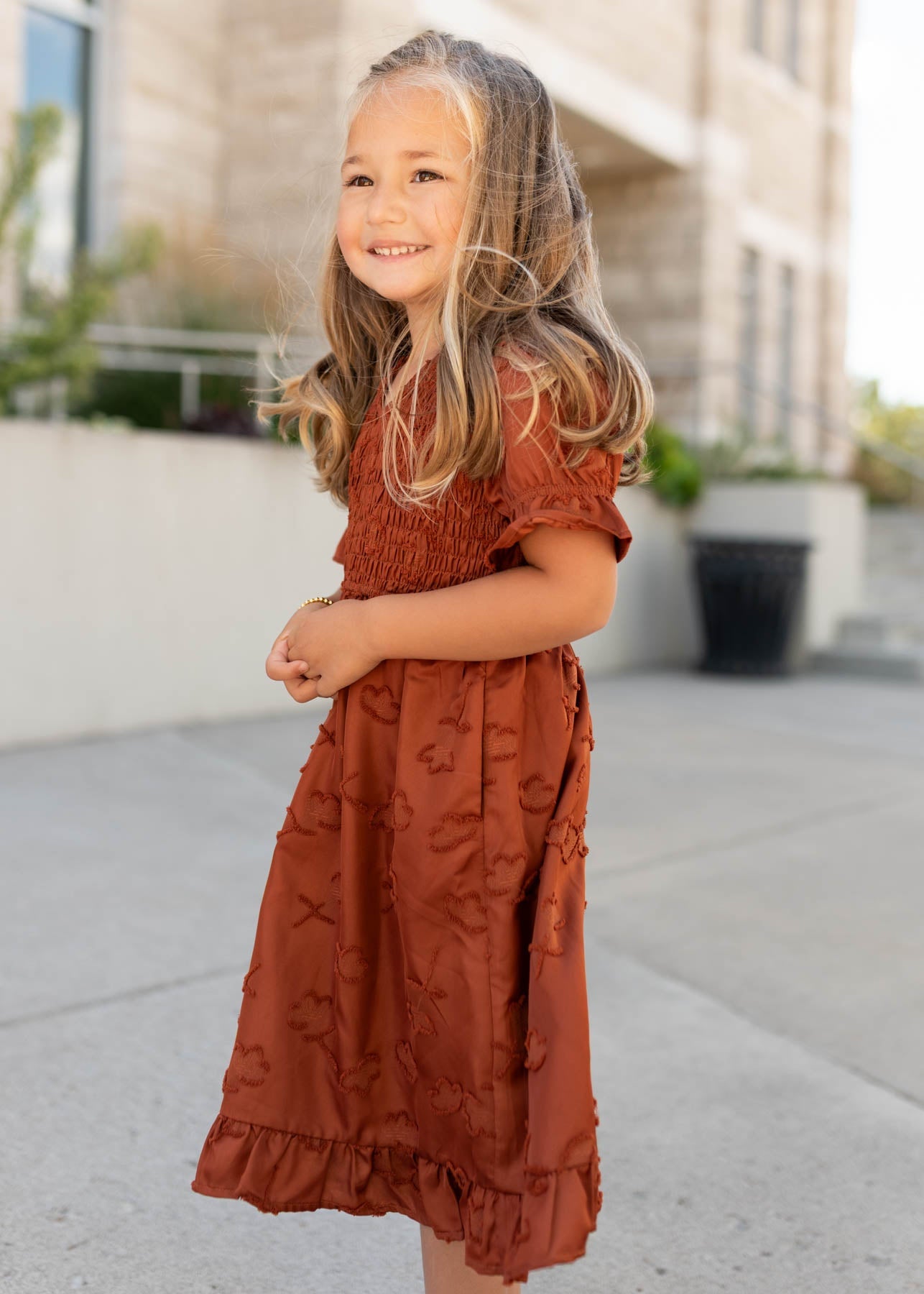 Aurelia Rust Smocked Little Girl Dress