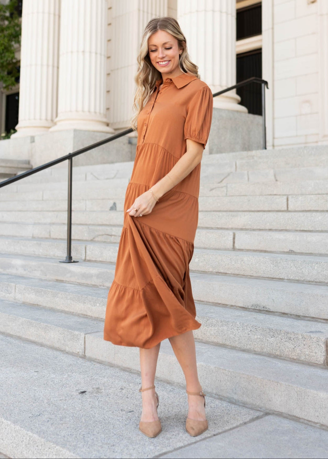 Chestnut Rust Tiered Dress