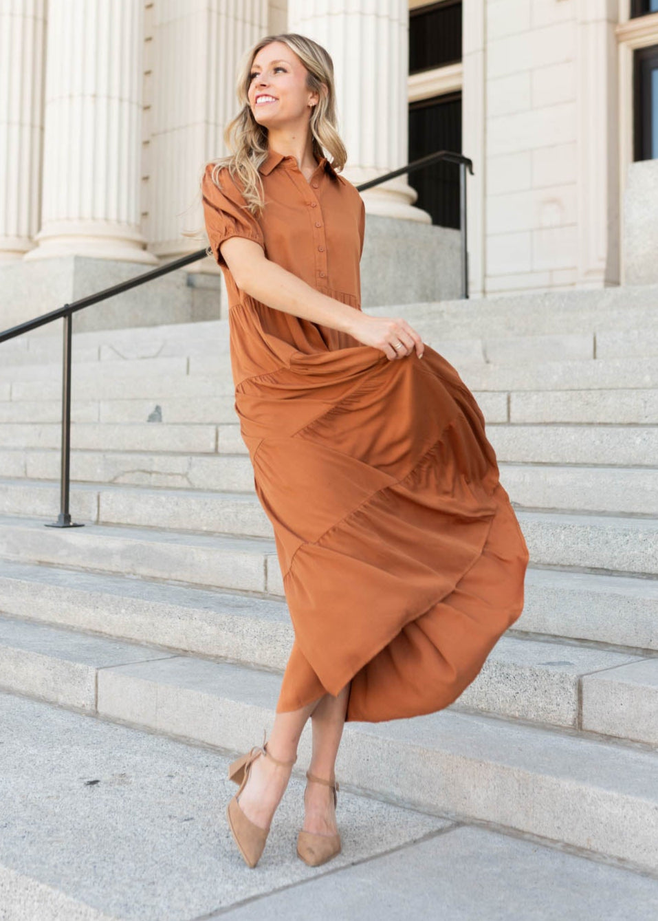 Chestnut Rust Tiered Dress