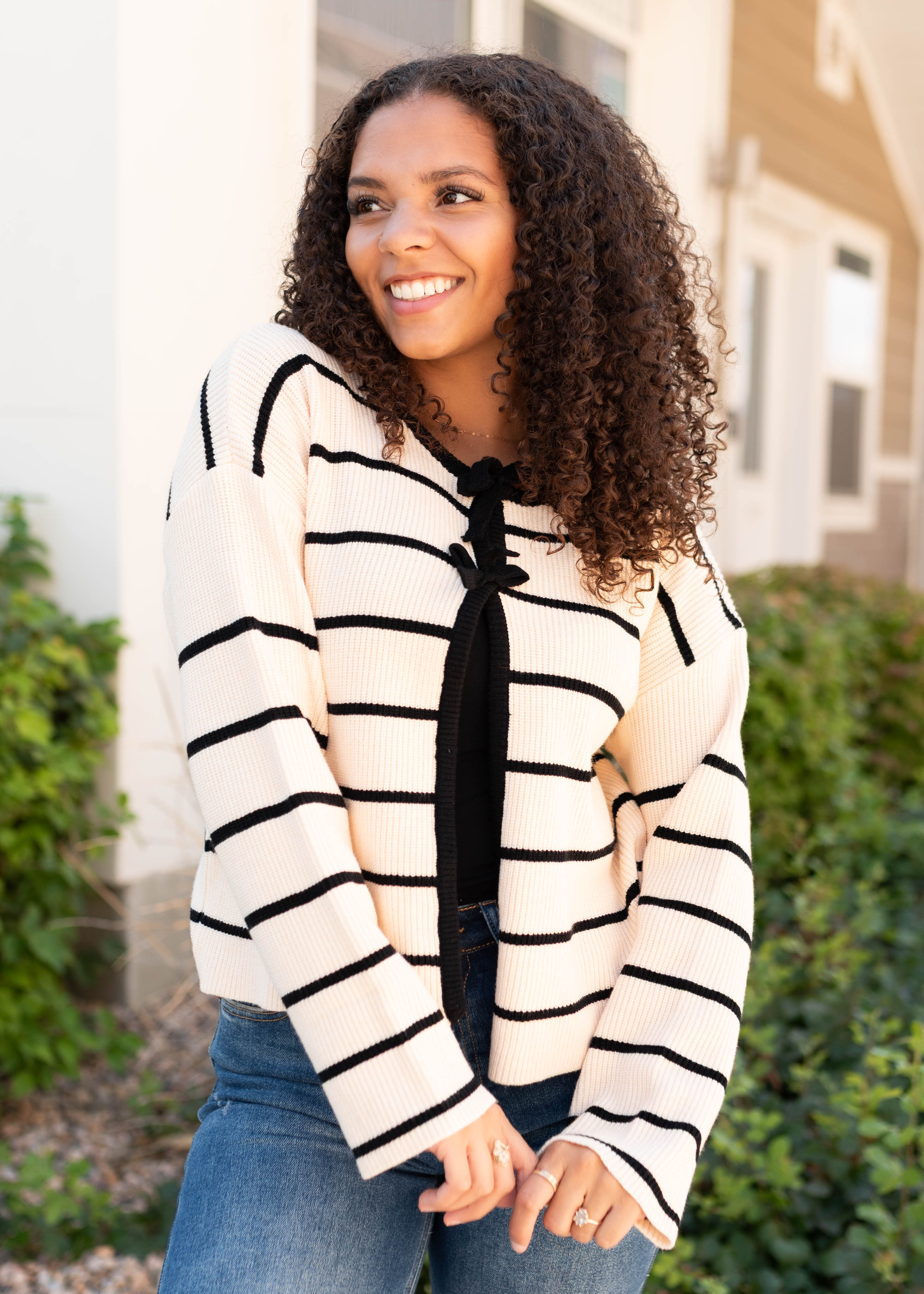 Chloe Black Striped Cardigan