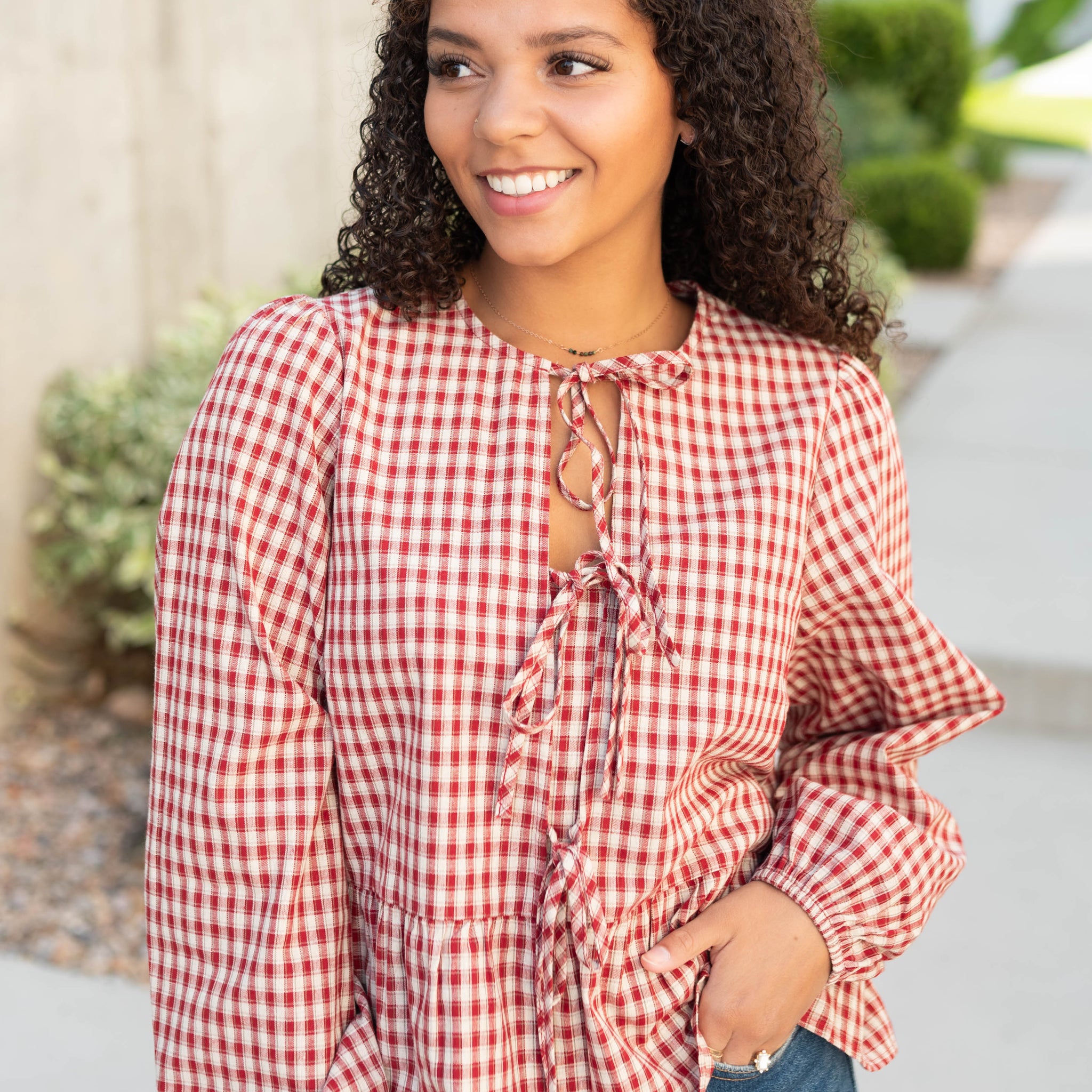 Cora Red Plaid Blouse