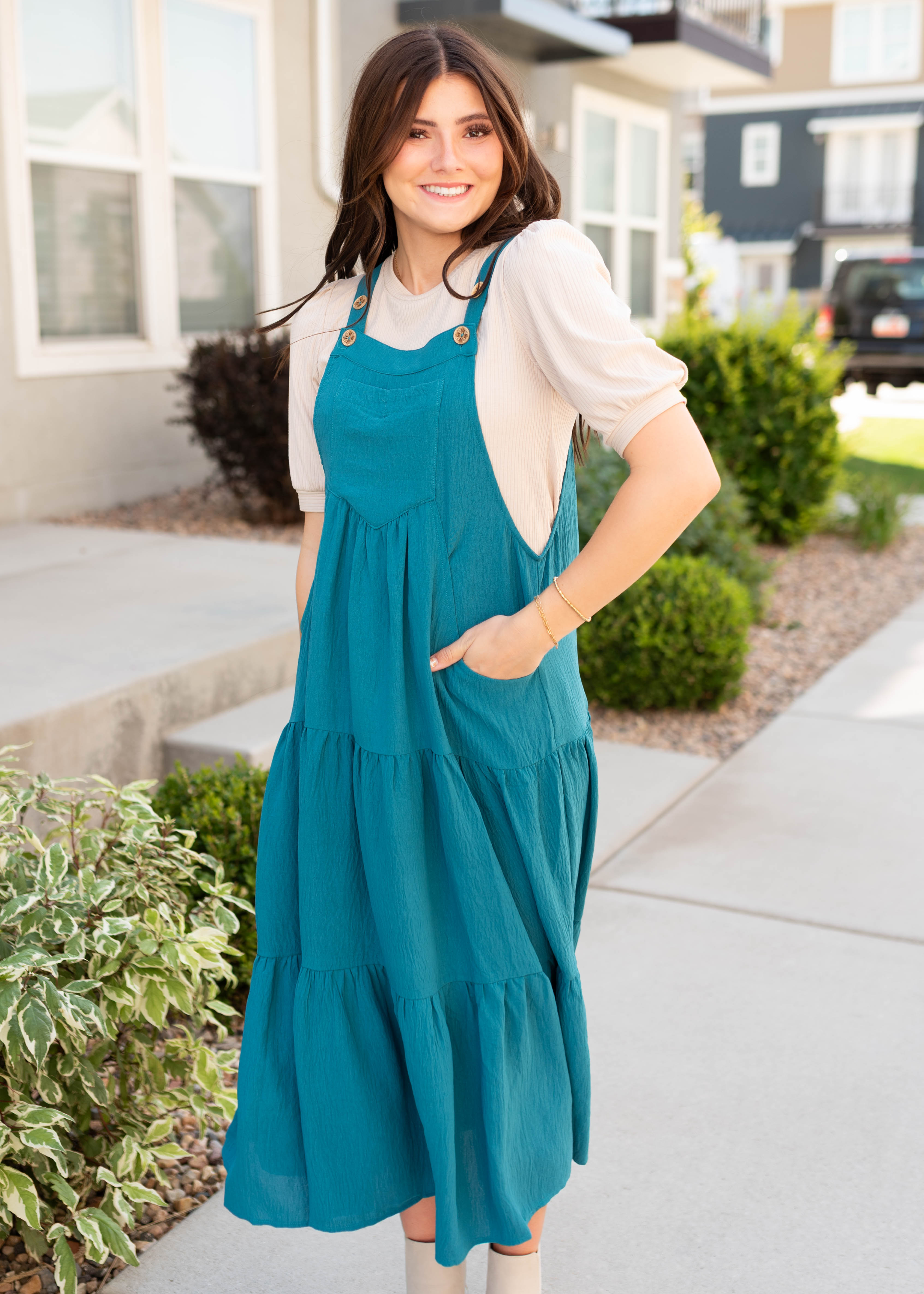 Everlee Teal Overall Dress