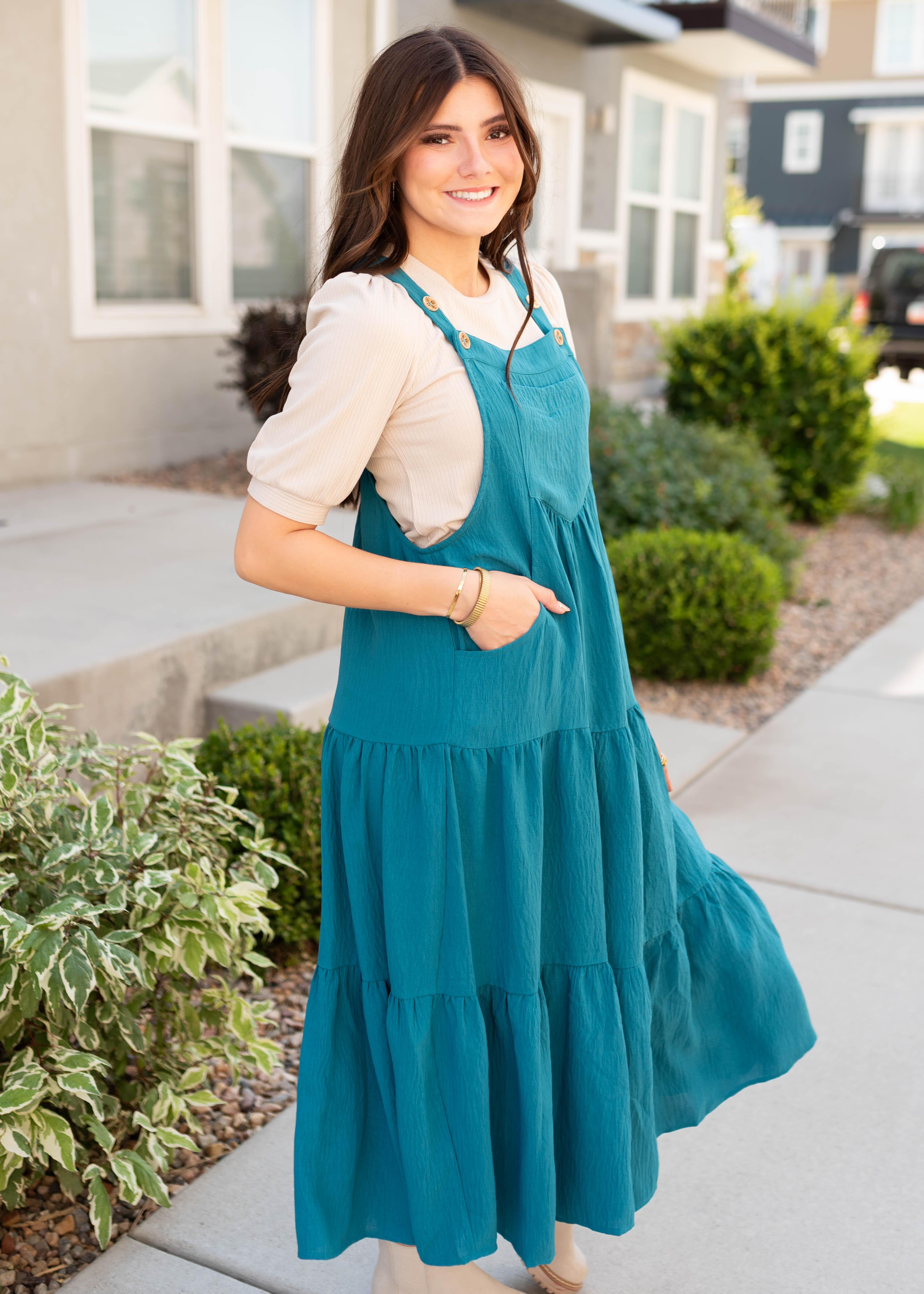 Everlee Teal Overall Dress