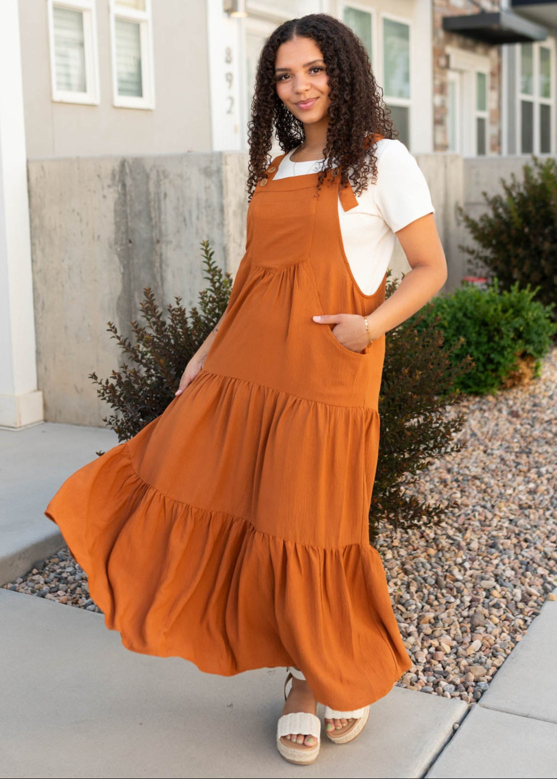 Everlee Toffee Rust Overall Dress