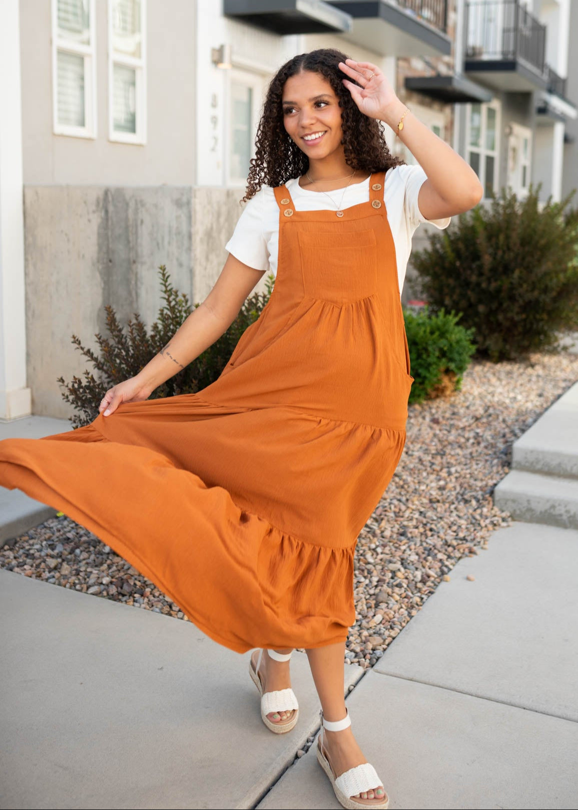 Everlee Toffee Rust Overall Dress