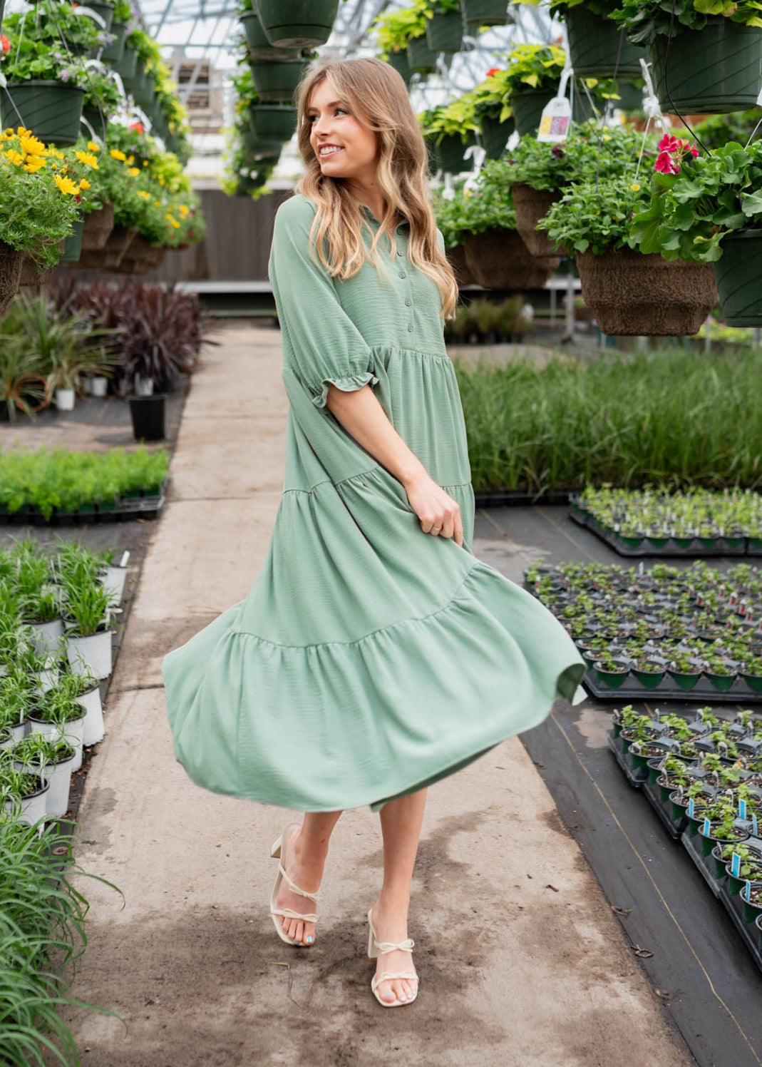 Flora Deep Sage Collared Dress