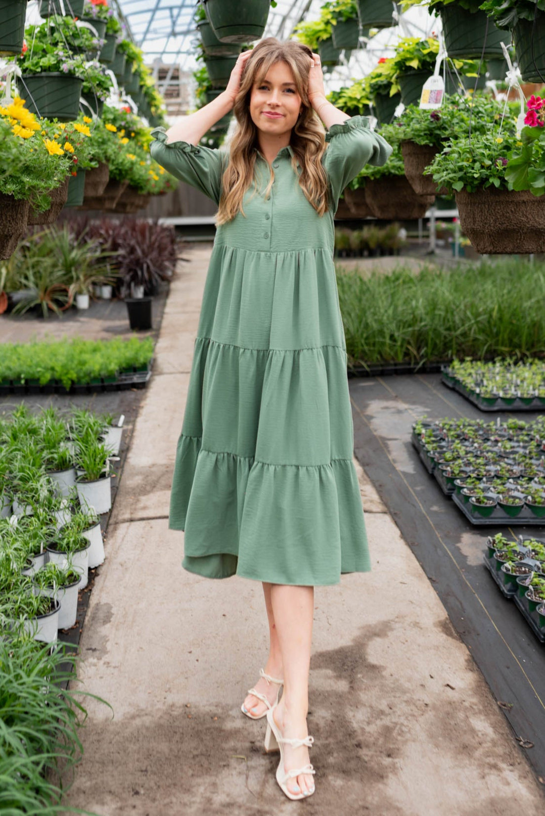Flora Deep Sage Collared Dress