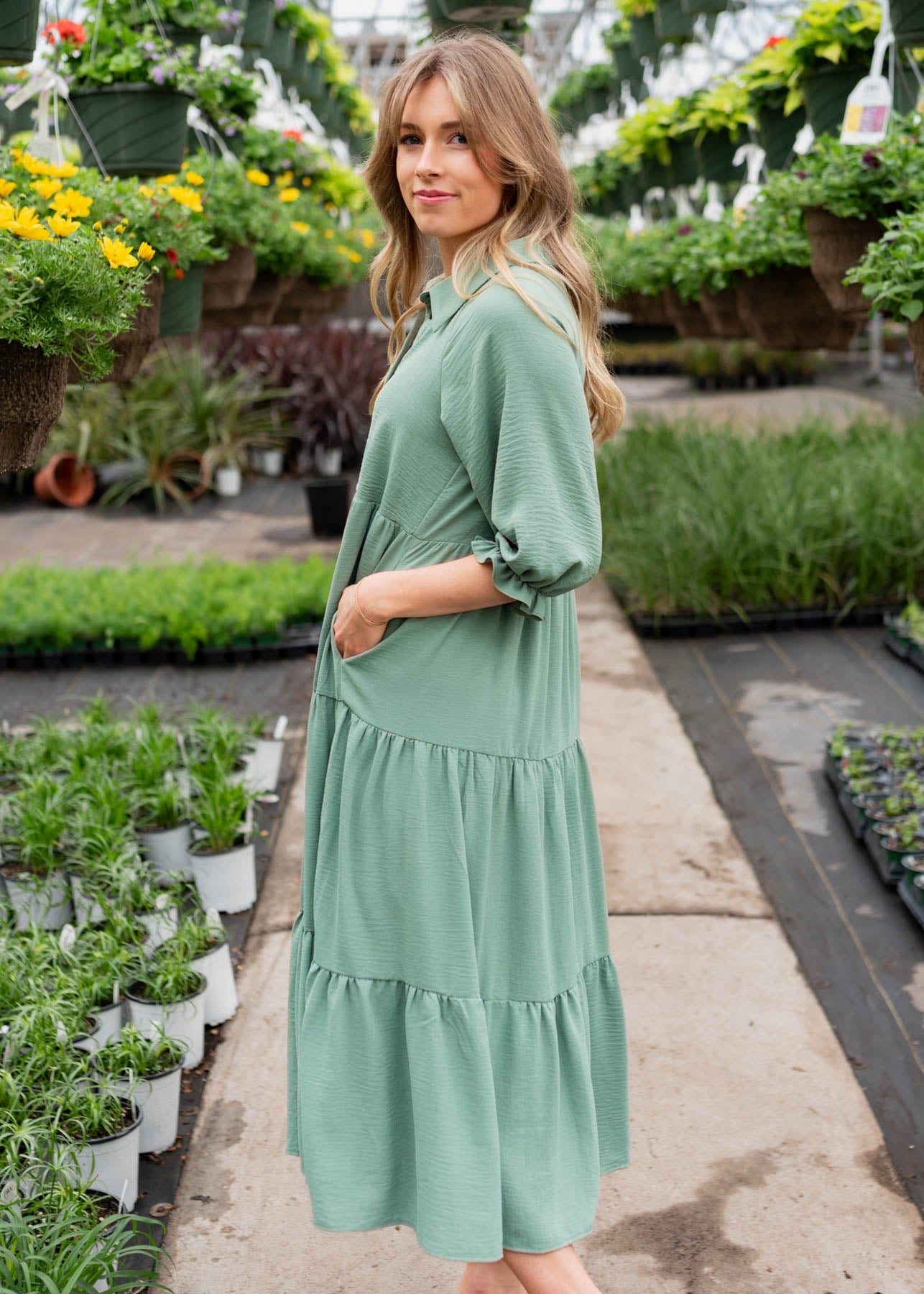 Flora Deep Sage Collared Dress