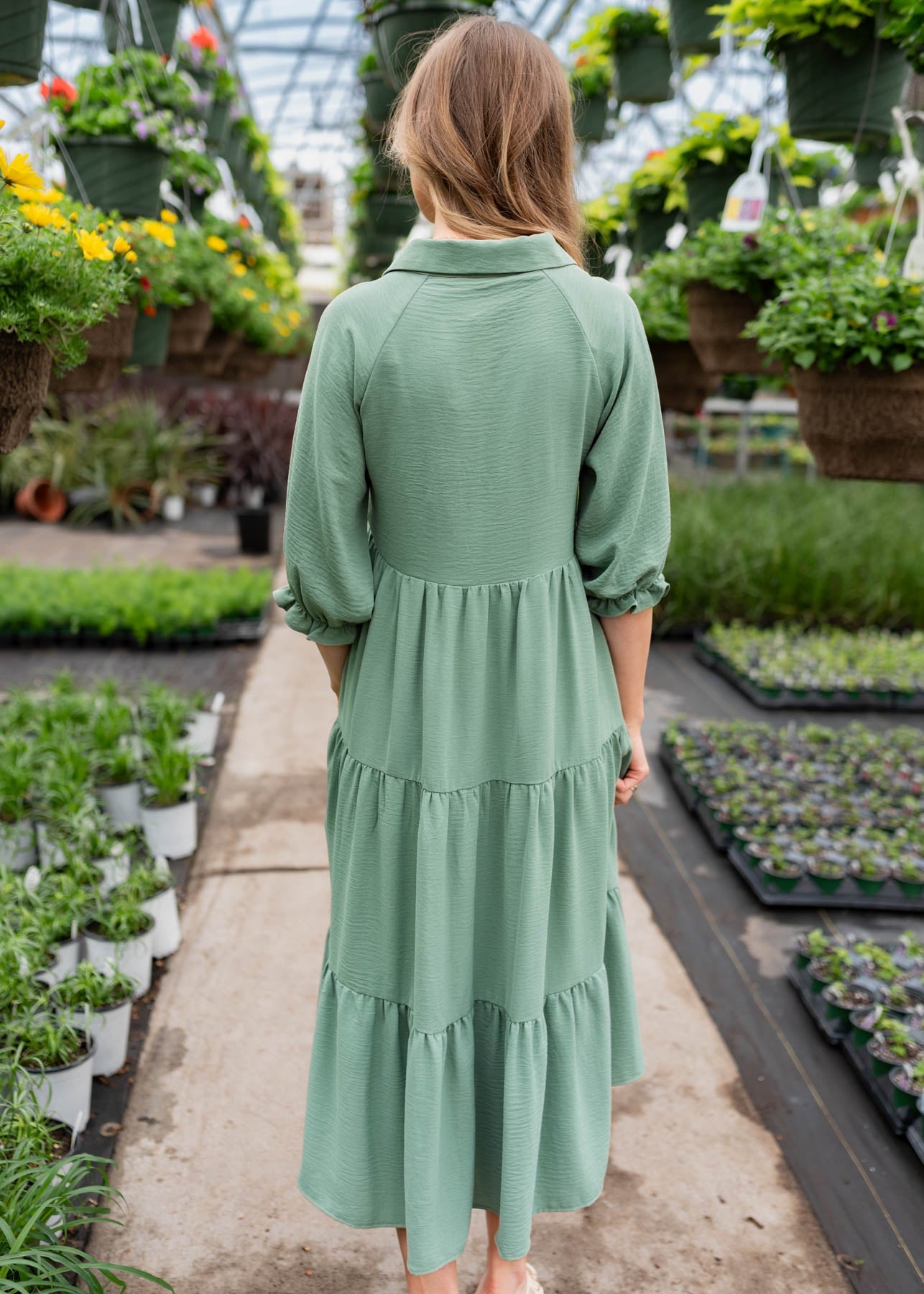 Flora Deep Sage Collared Dress