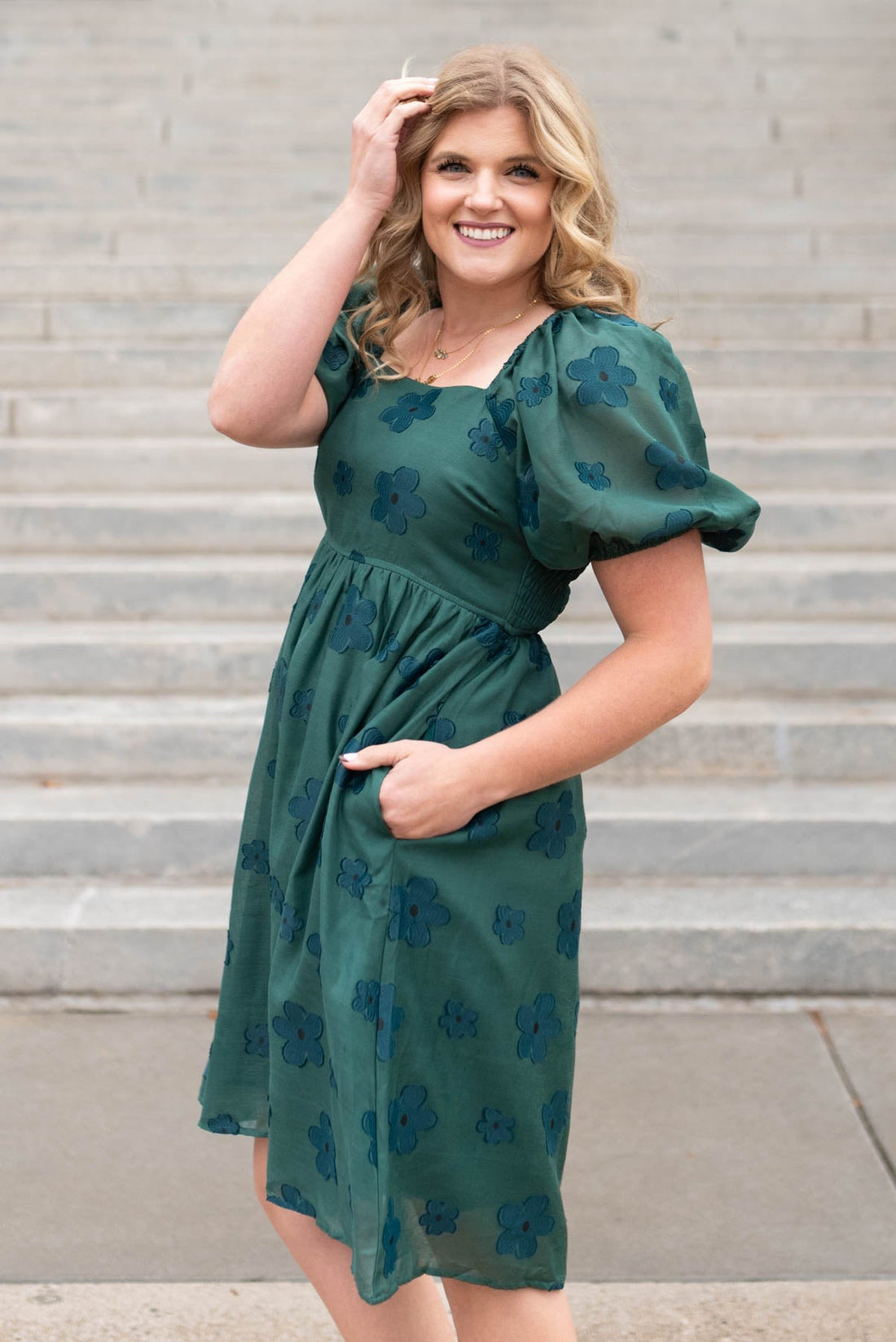 India Hunter Green Floral Dress