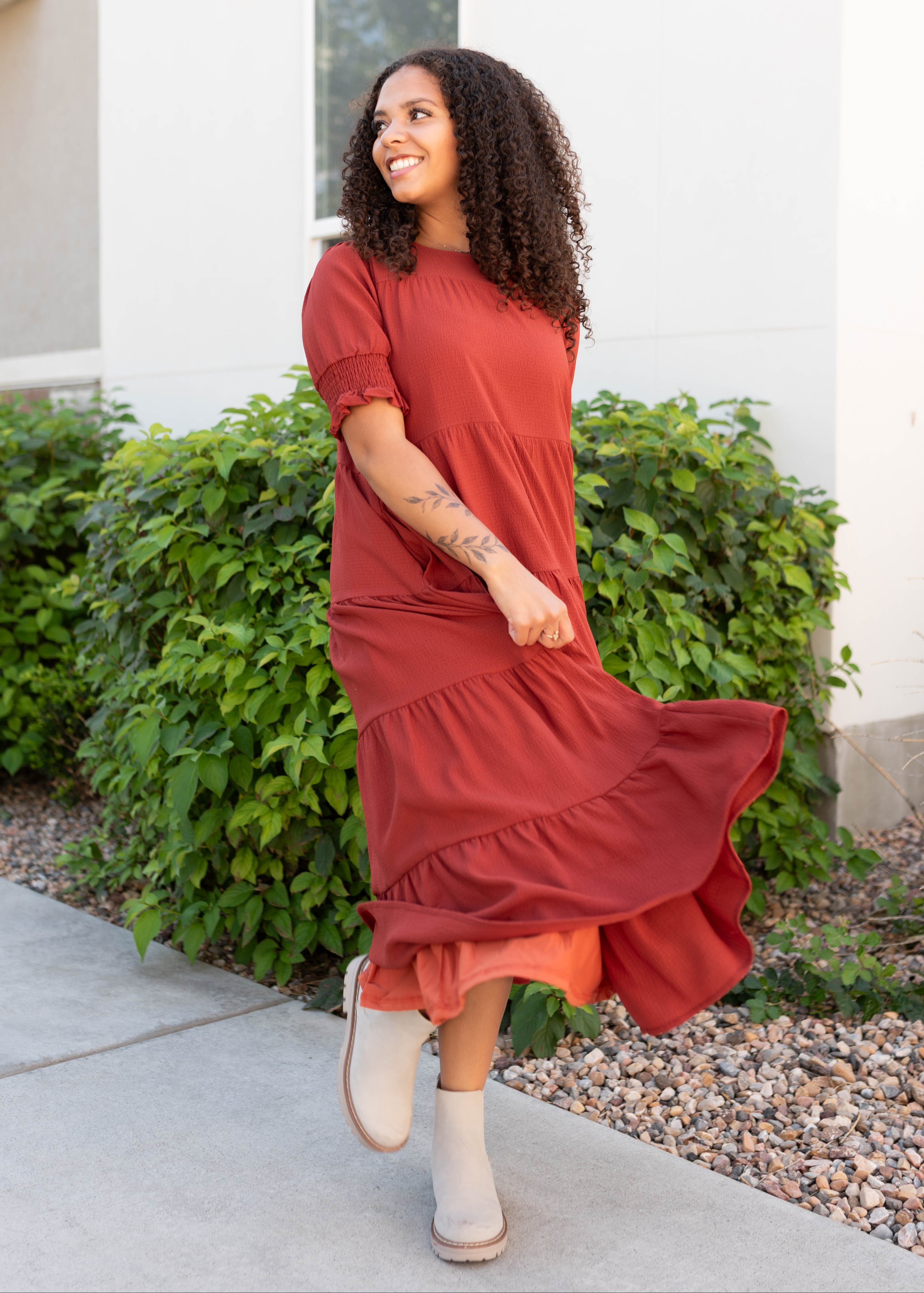 Janessa Tiered Rust Dress