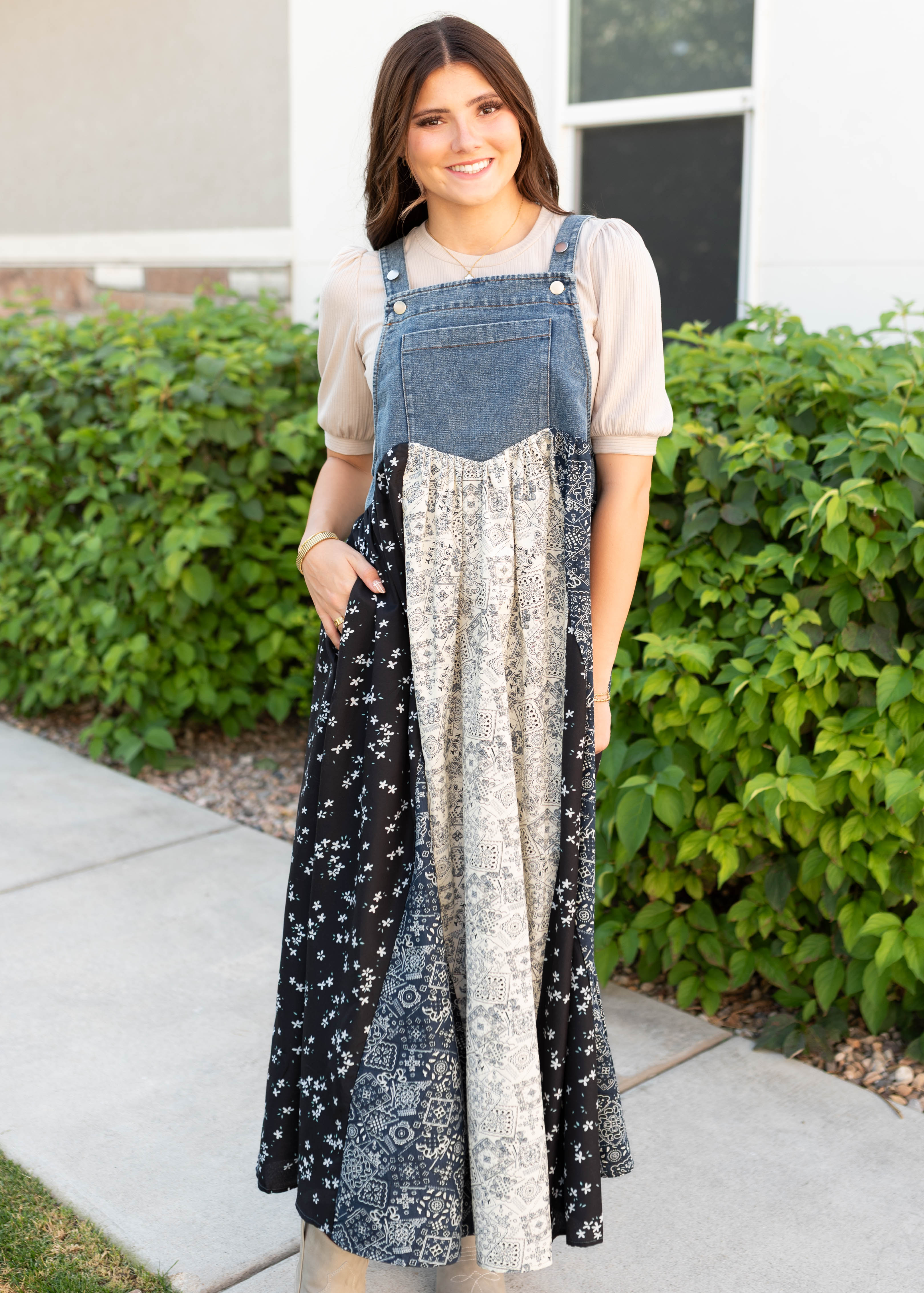 Jo Denim Patchwork Overall Dress