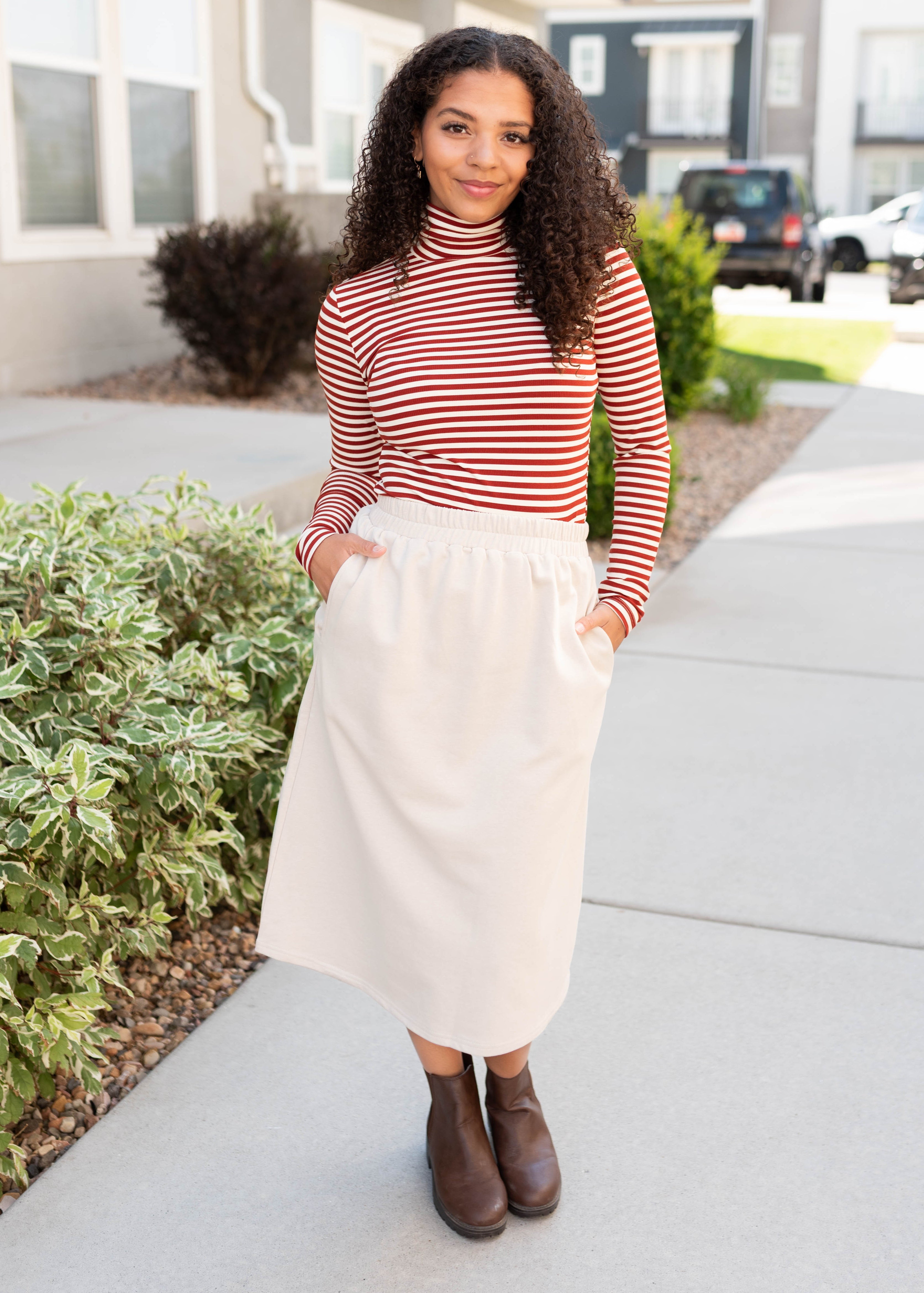 Kate Rust Striped Turtle Neck Top