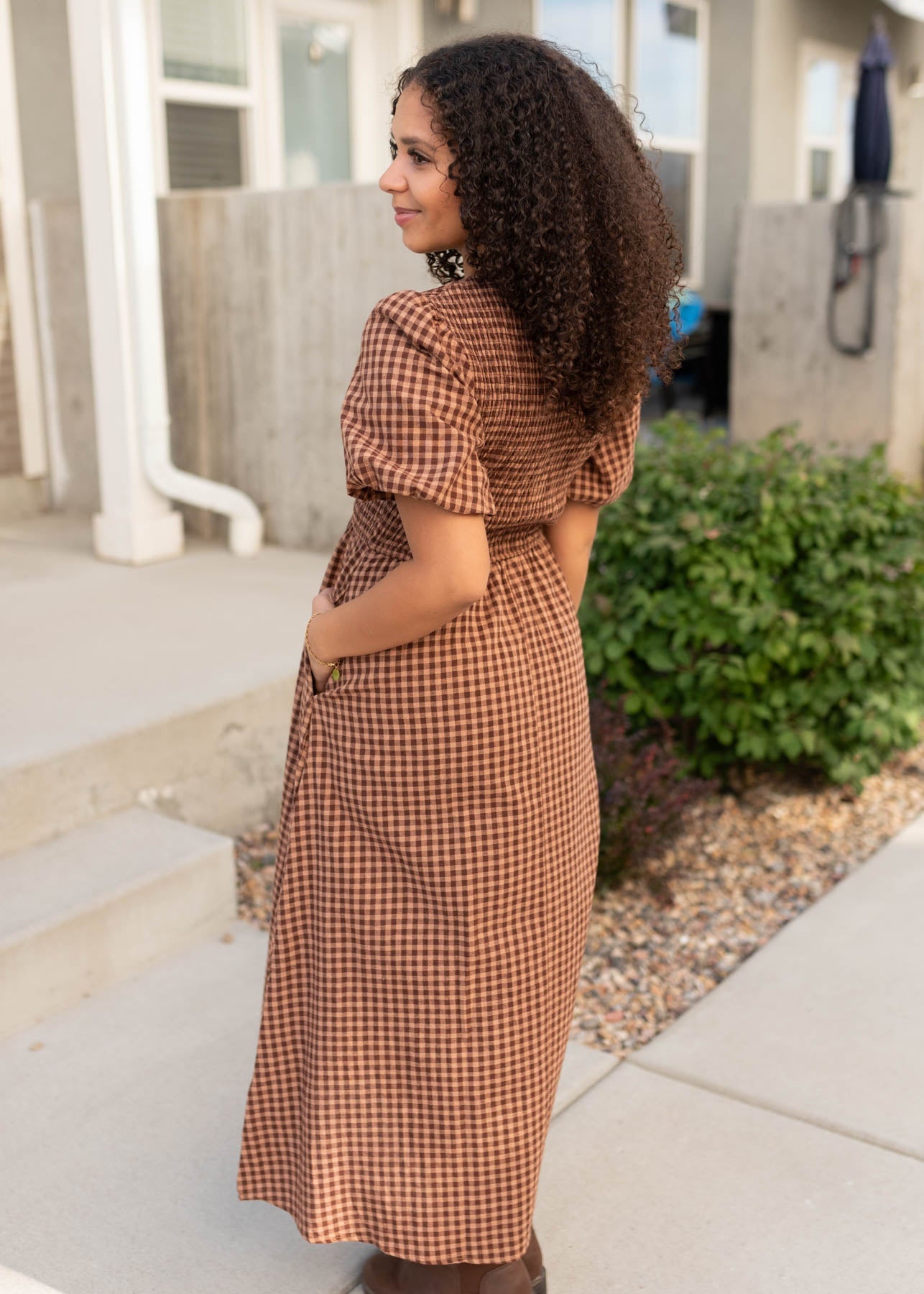 Kinsley Mocha Brown Gingham Dress