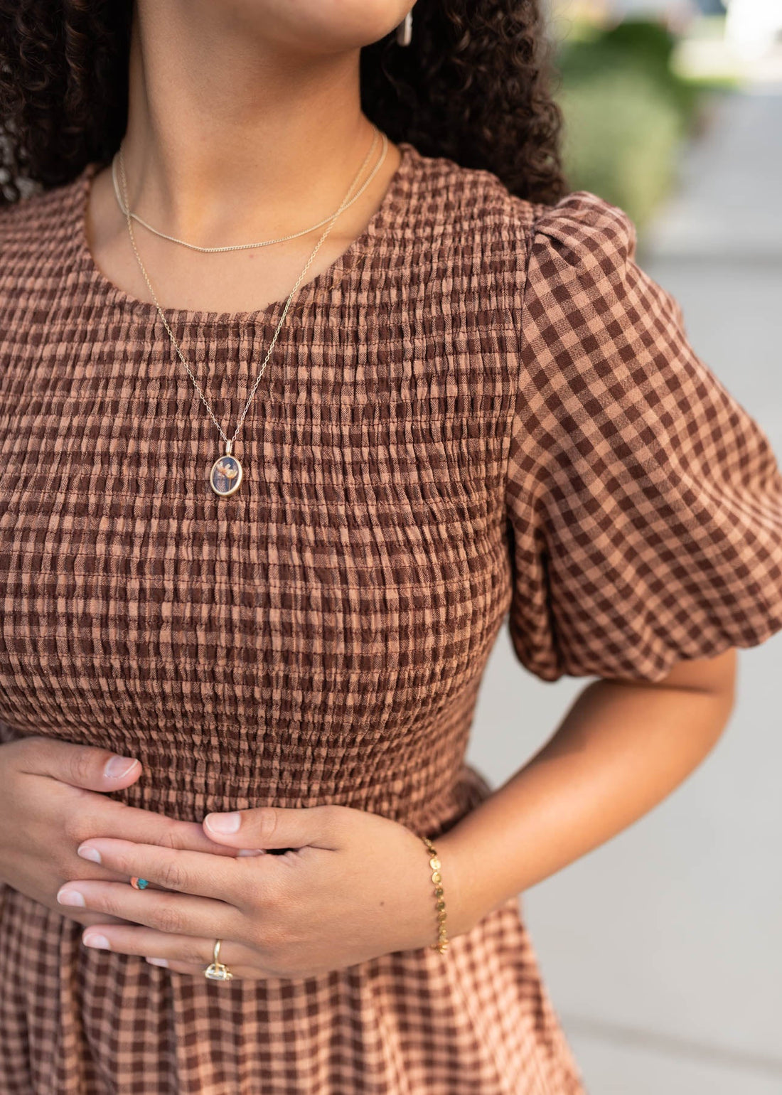 Kinsley Mocha Brown Gingham Dress