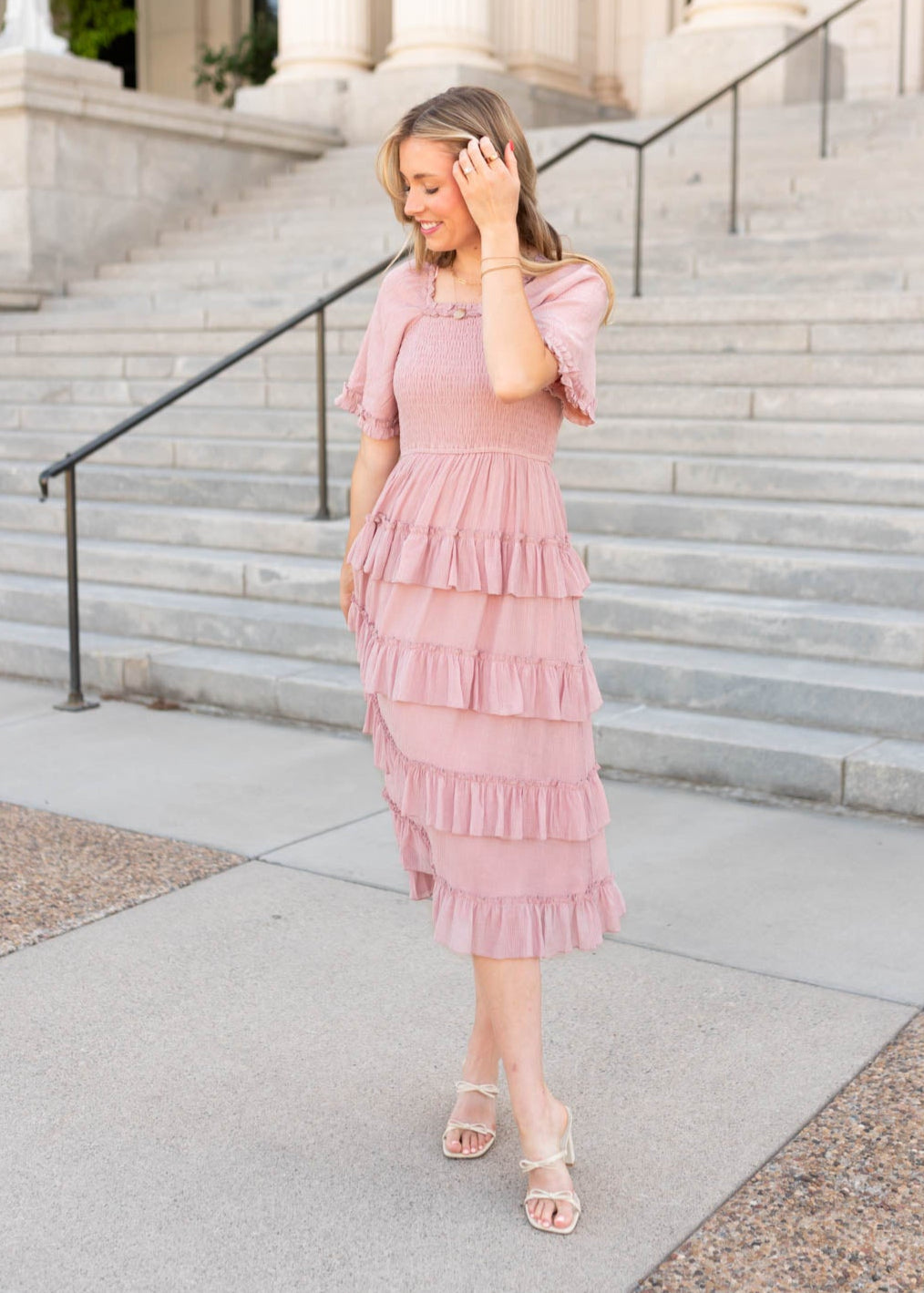Korin Pink Ruffle Tiered Dress