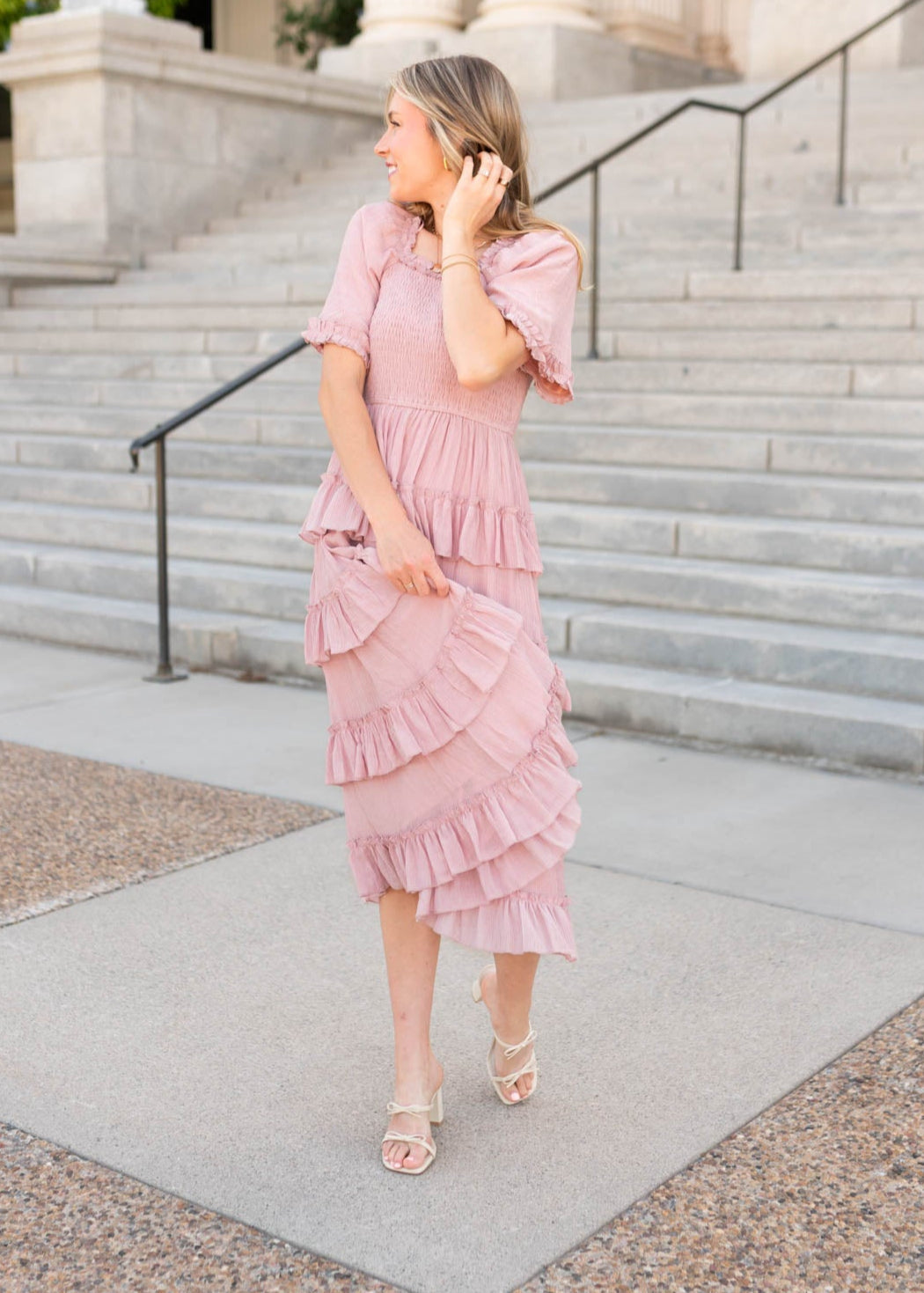 Korin Pink Ruffle Tiered Dress