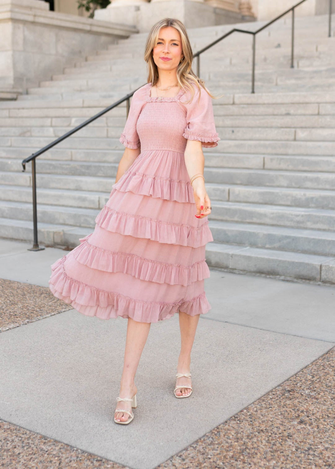 Korin Pink Ruffle Tiered Dress