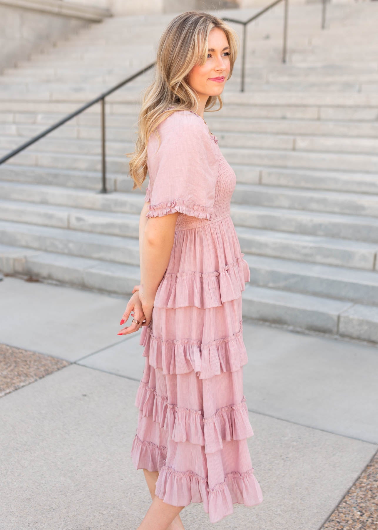 Korin Pink Ruffle Tiered Dress