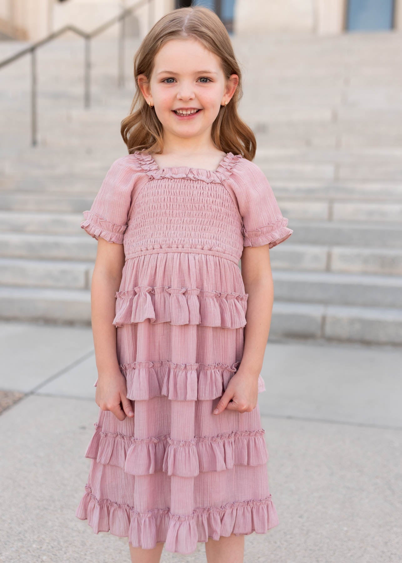 Korin Pink Ruffle Tiered Little Girl Dress