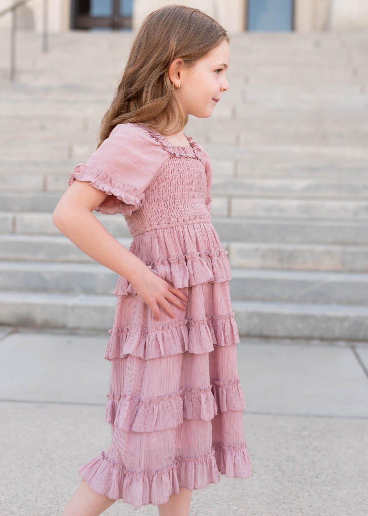 Korin Pink Ruffle Tiered Little Girl Dress