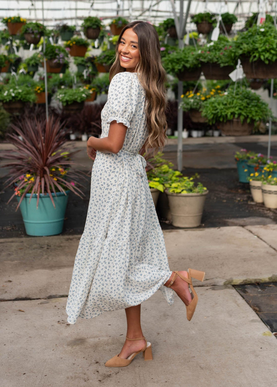 Layla Blue Floral Smocked Dress