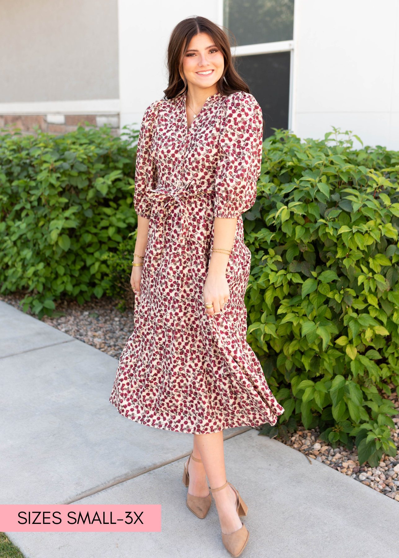 LeAnn Burgundy Floral Dress