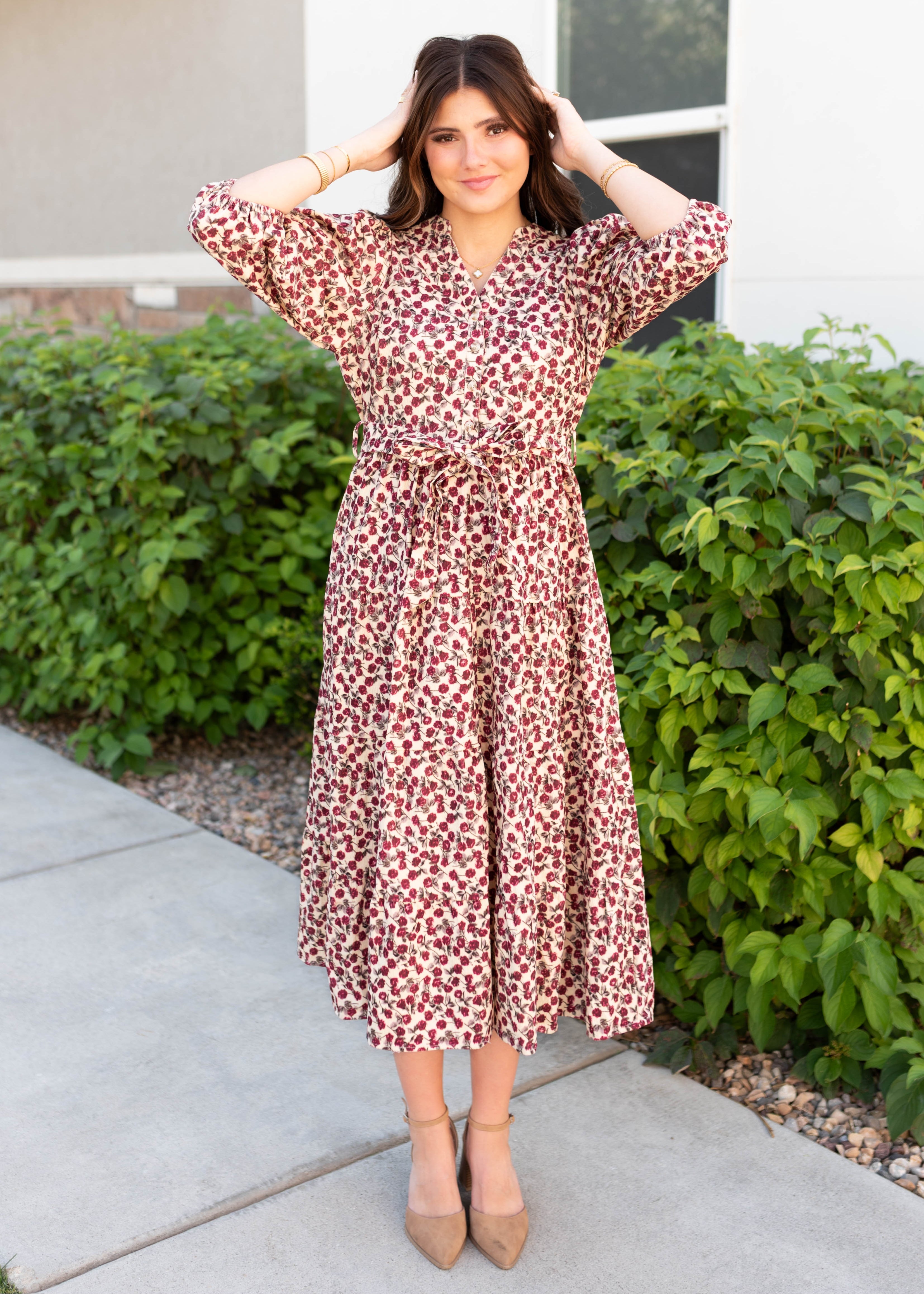 LeAnn Burgundy Floral Dress