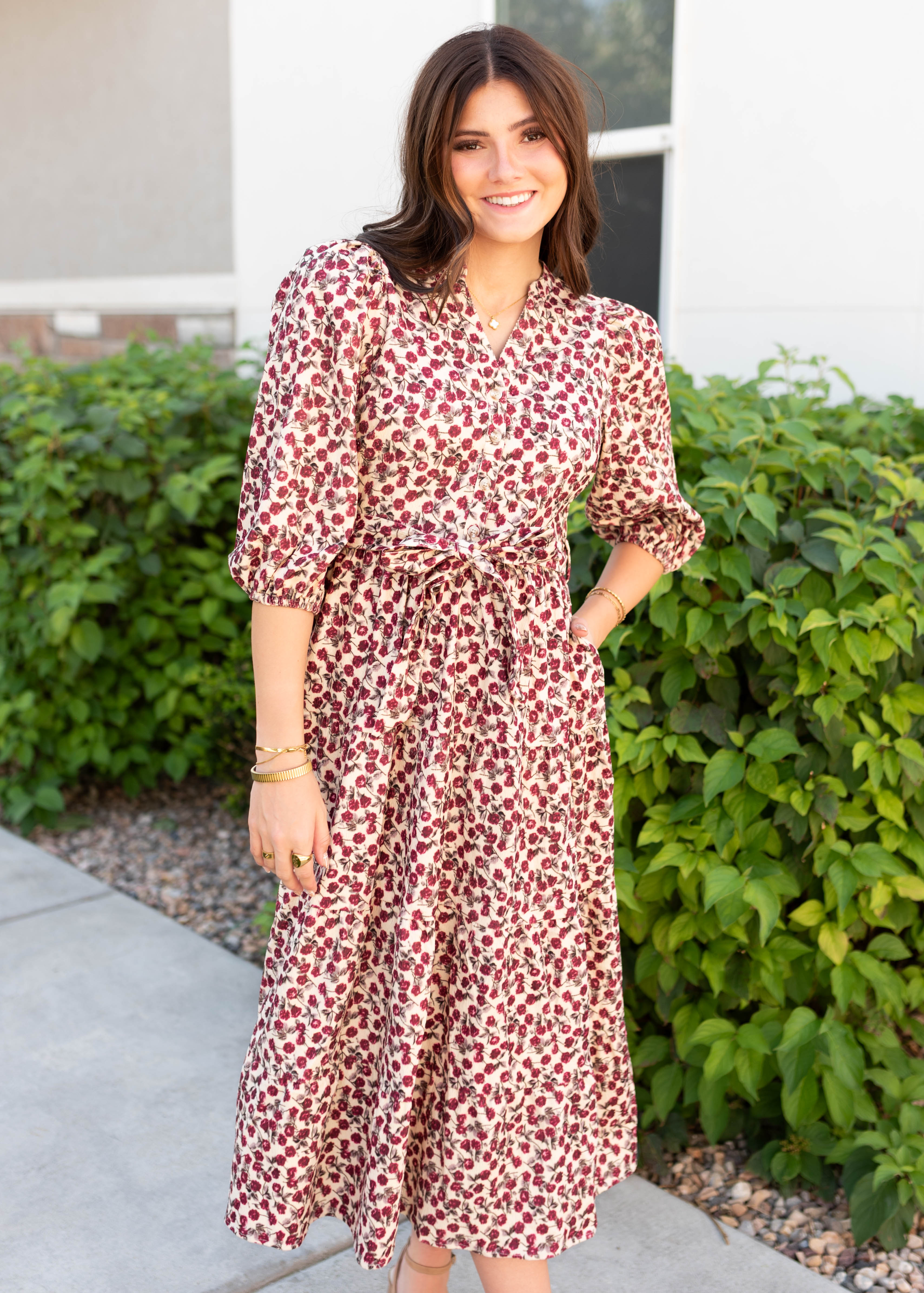 LeAnn Burgundy Floral Dress