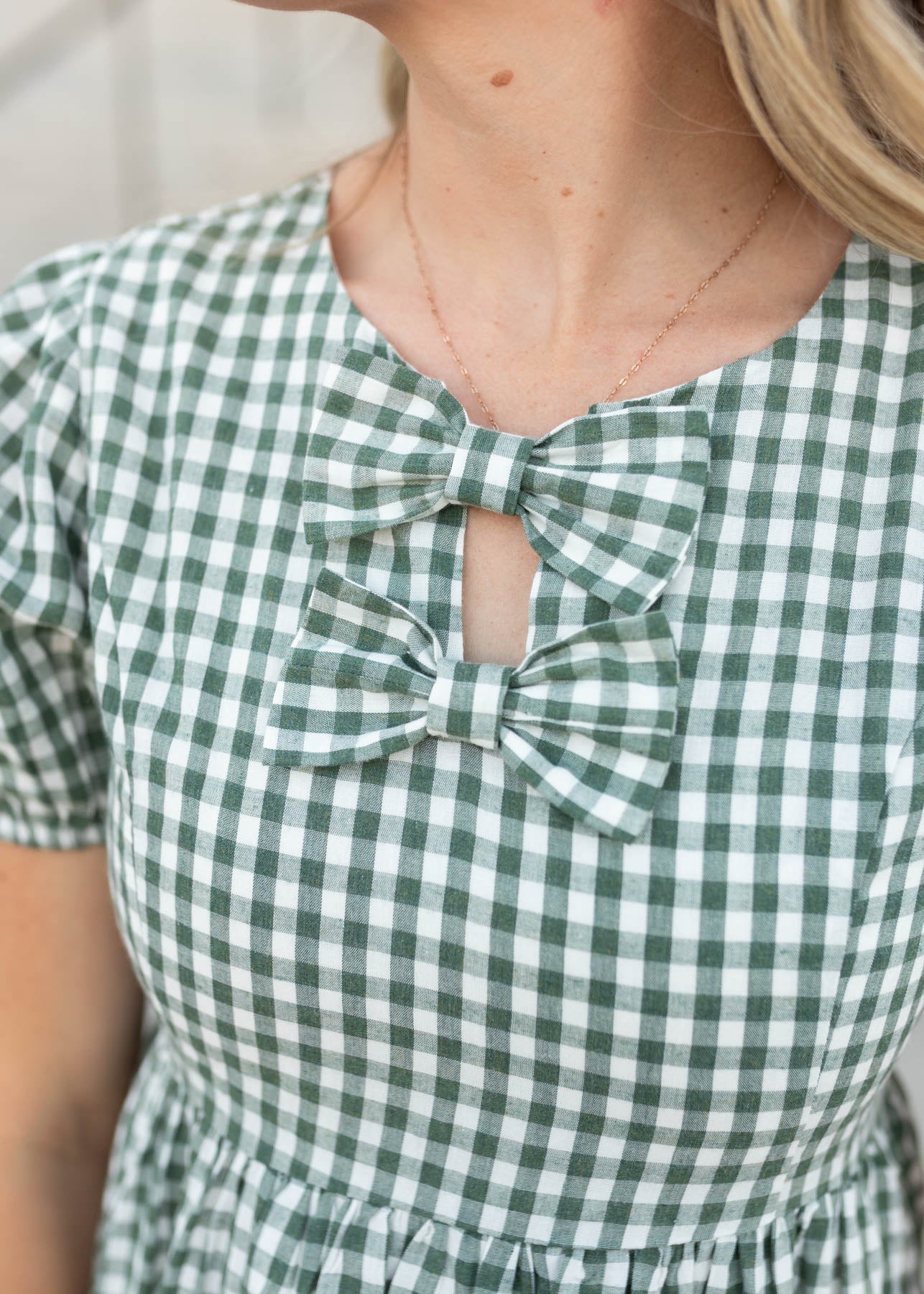 Linnea Sage Gingham Bow Dress