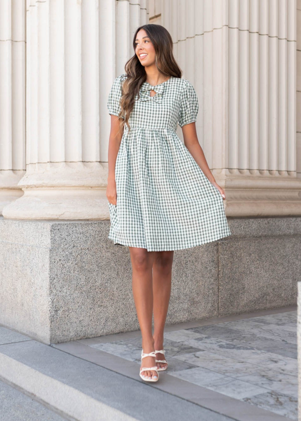 Linnea Sage Gingham Bow Dress