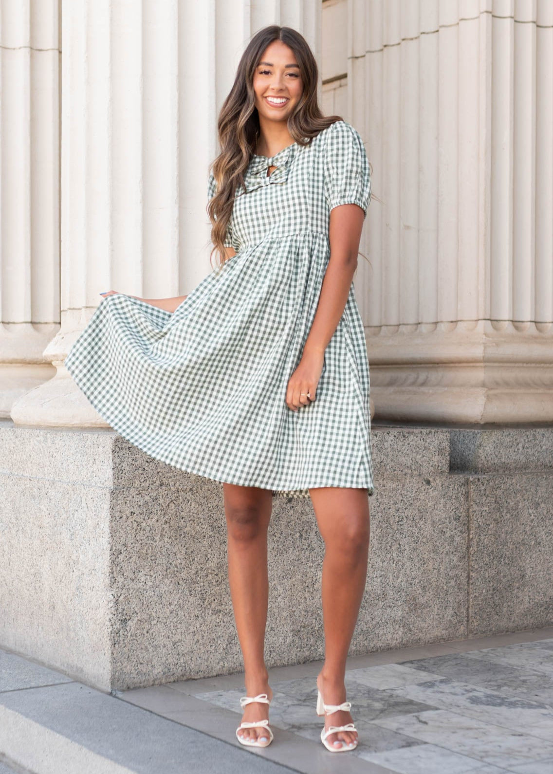 Linnea Sage Gingham Bow Dress