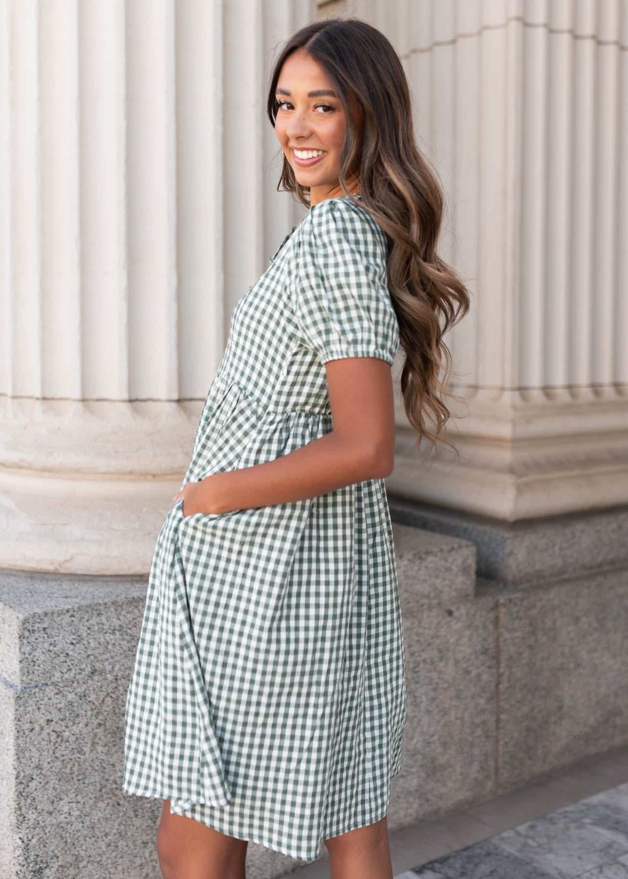 Linnea Sage Gingham Bow Dress